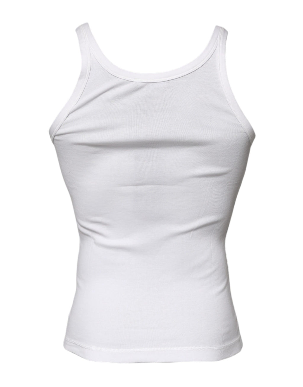 T-shirt sans manches en coton ivoire de Dolce & Gabbana avec col rond, vue de face.
