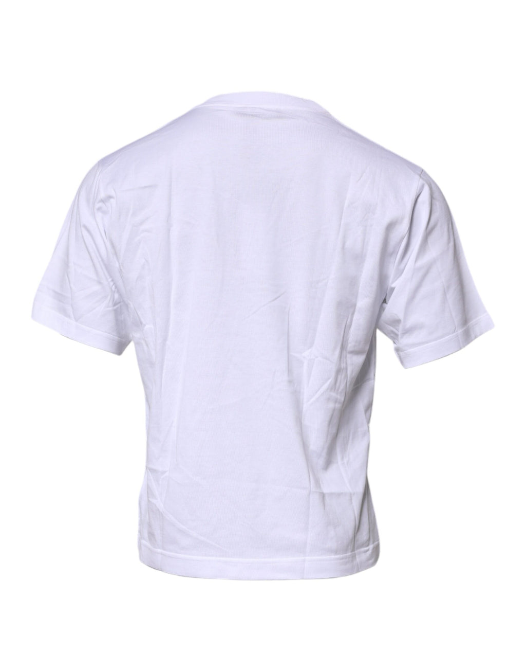 T-shirt blanc en coton Dolce & Gabbana avec logo patch, col rond, style décontracté et moderne.
