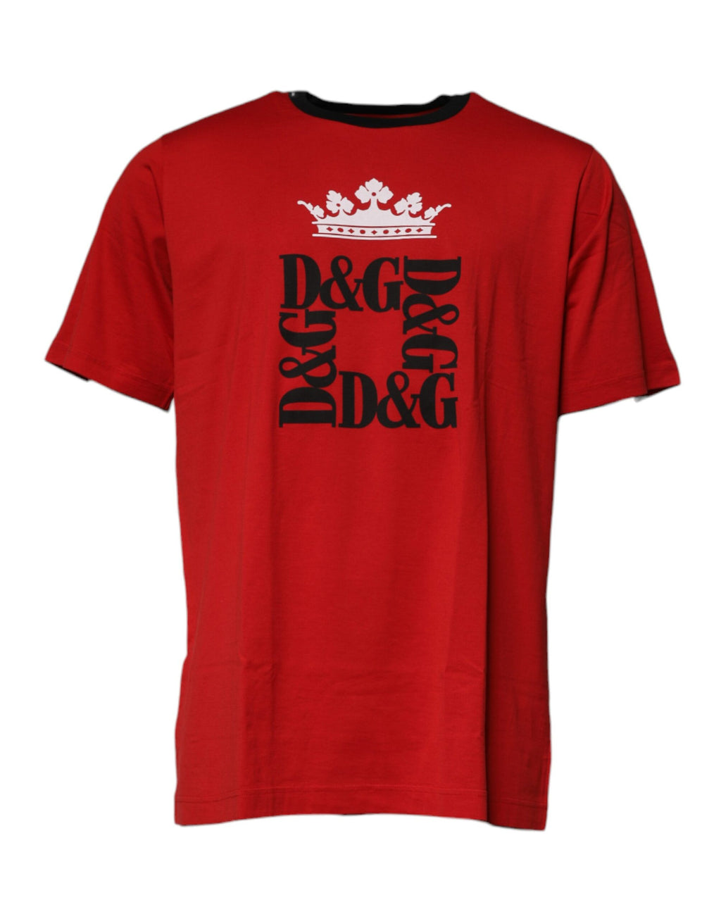 T-shirt en coton rouge Dolce & Gabbana avec logo de couronne au centre, col ras du cou, style décontracté.