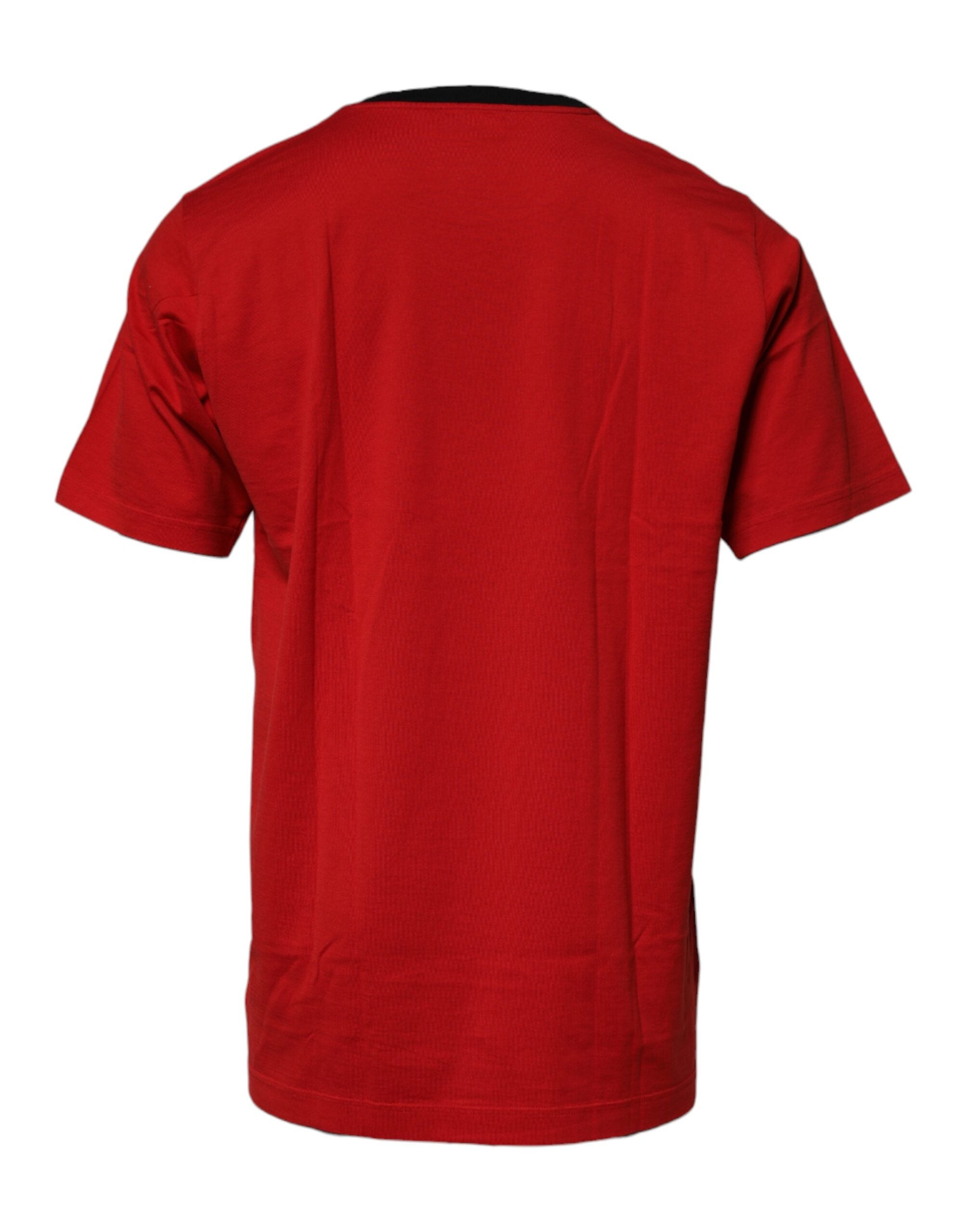 T-shirt en coton rouge Dolce & Gabbana avec logo et couronne, col rond, vue de face.