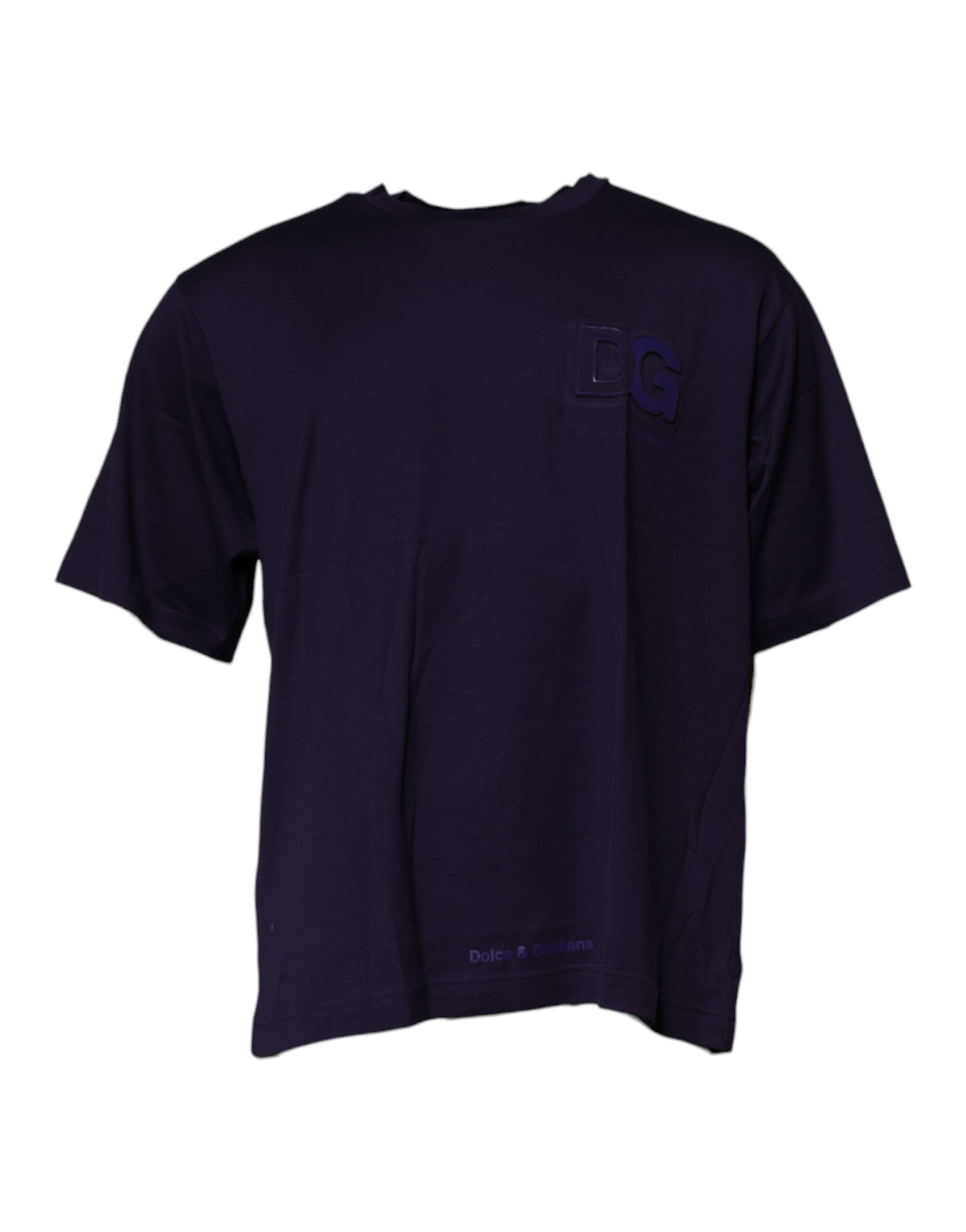 T-shirt en coton bleu marine Dolce & Gabbana avec logo DG sur le devant, col rond, style décontracté.