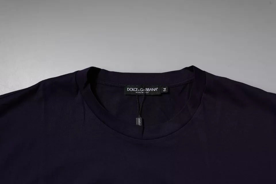 T-shirt en coton bleu navy Dolce & Gabbana avec logo DG, col rond, vue frontale.