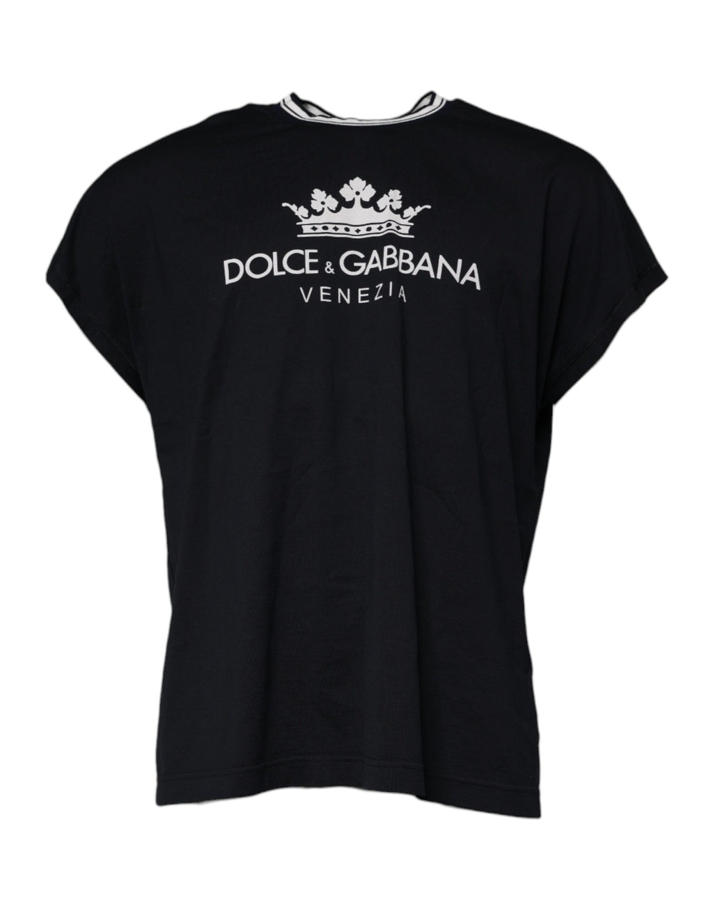 T-shirt en coton bleu foncé Dolce & Gabbana avec logo de couronne, col rond, style décontracté et design élégant.