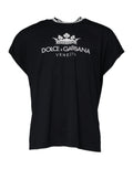 T-shirt en coton bleu foncé Dolce & Gabbana avec logo de couronne, col rond, style décontracté et design élégant.