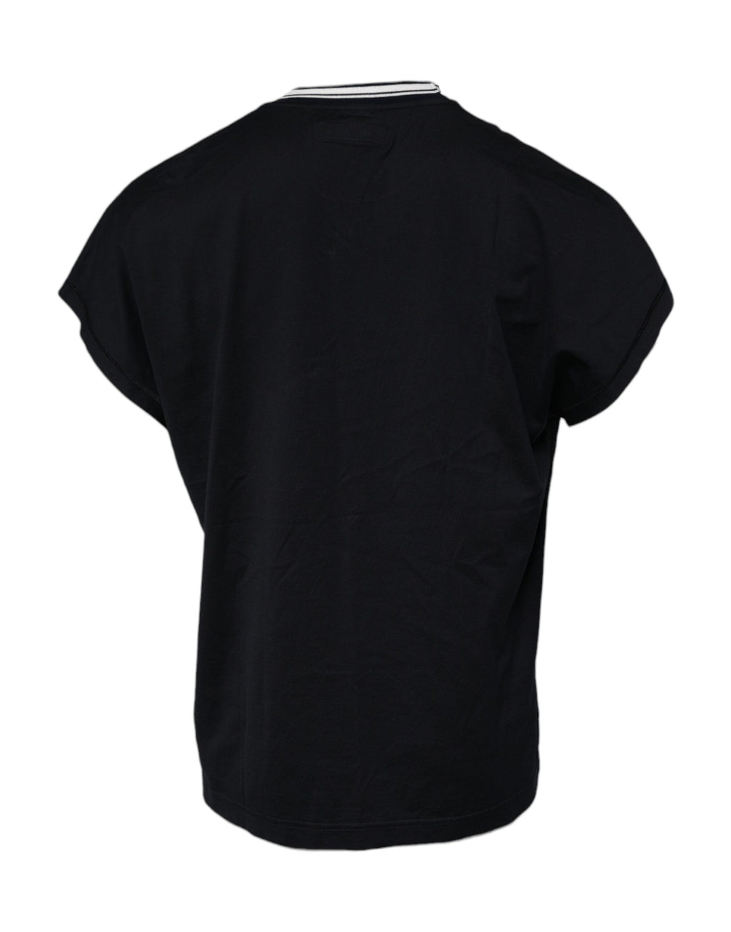 T-shirt en coton bleu foncé Dolce & Gabbana avec logo et couronne, col rond, vue de face.