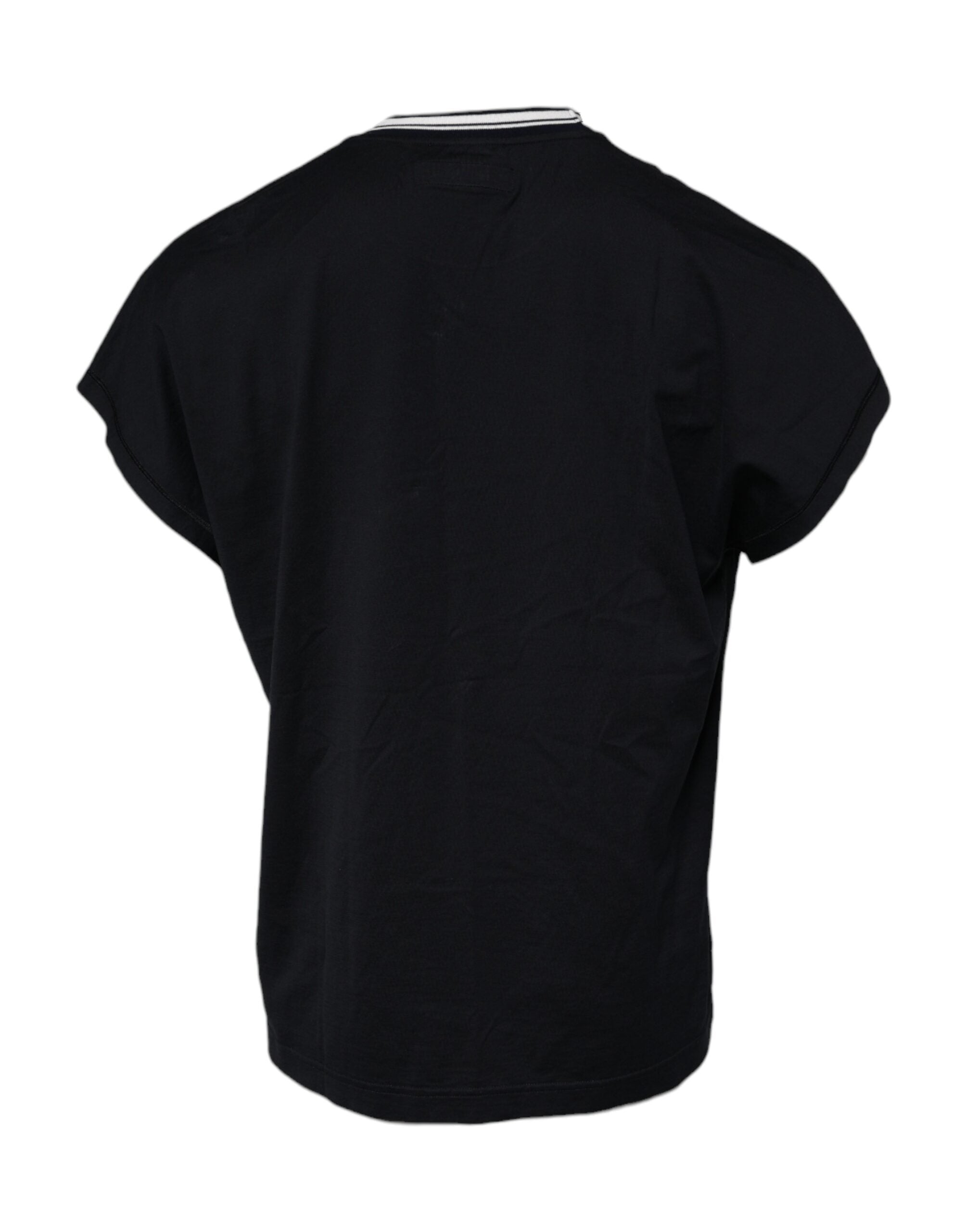 T-shirt en coton bleu foncé Dolce & Gabbana avec logo et couronne, col rond, vue de face.