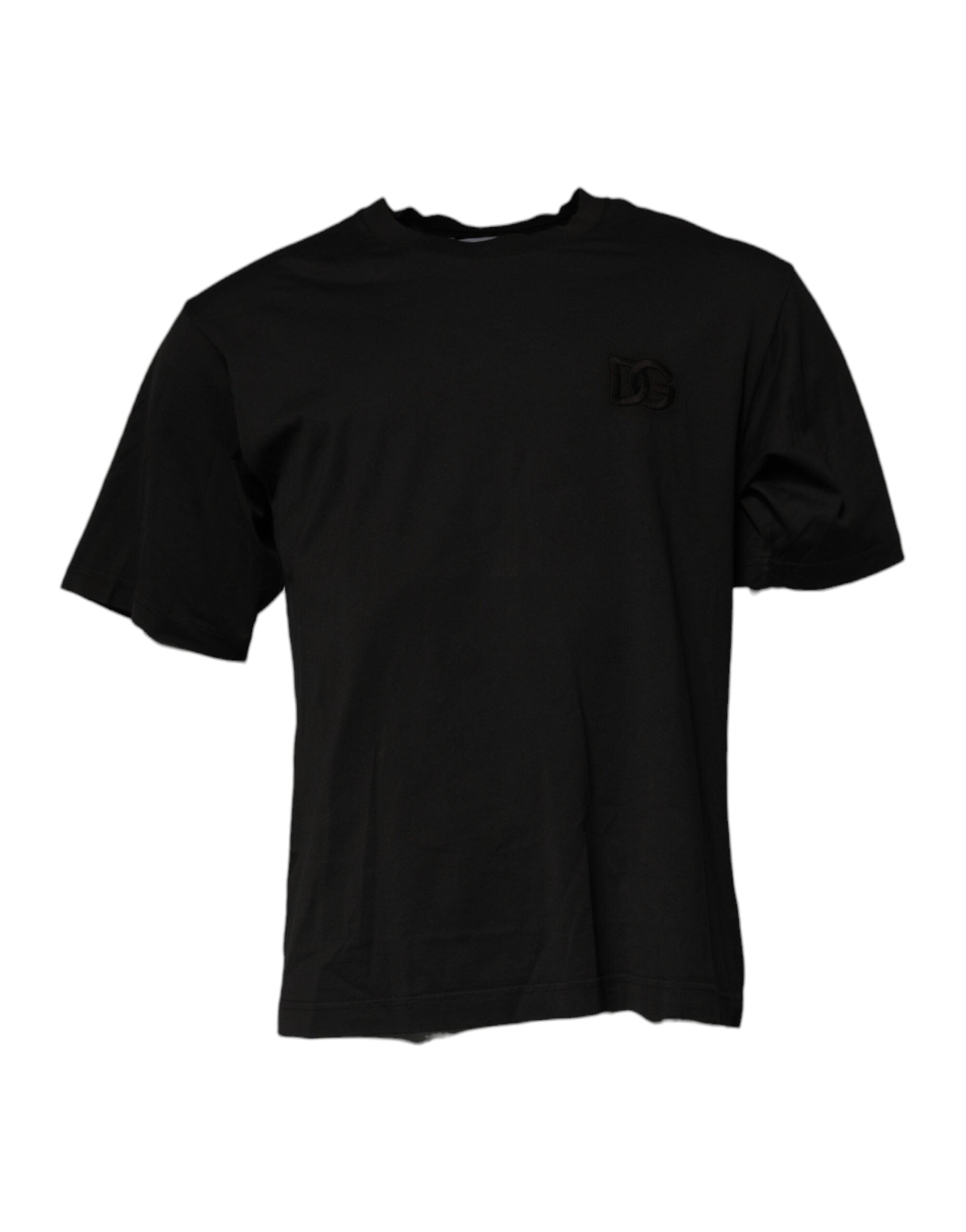 T-shirt en coton noir Dolce & Gabbana avec logo DG imprimé sur le devant, col rond et coupe classique.