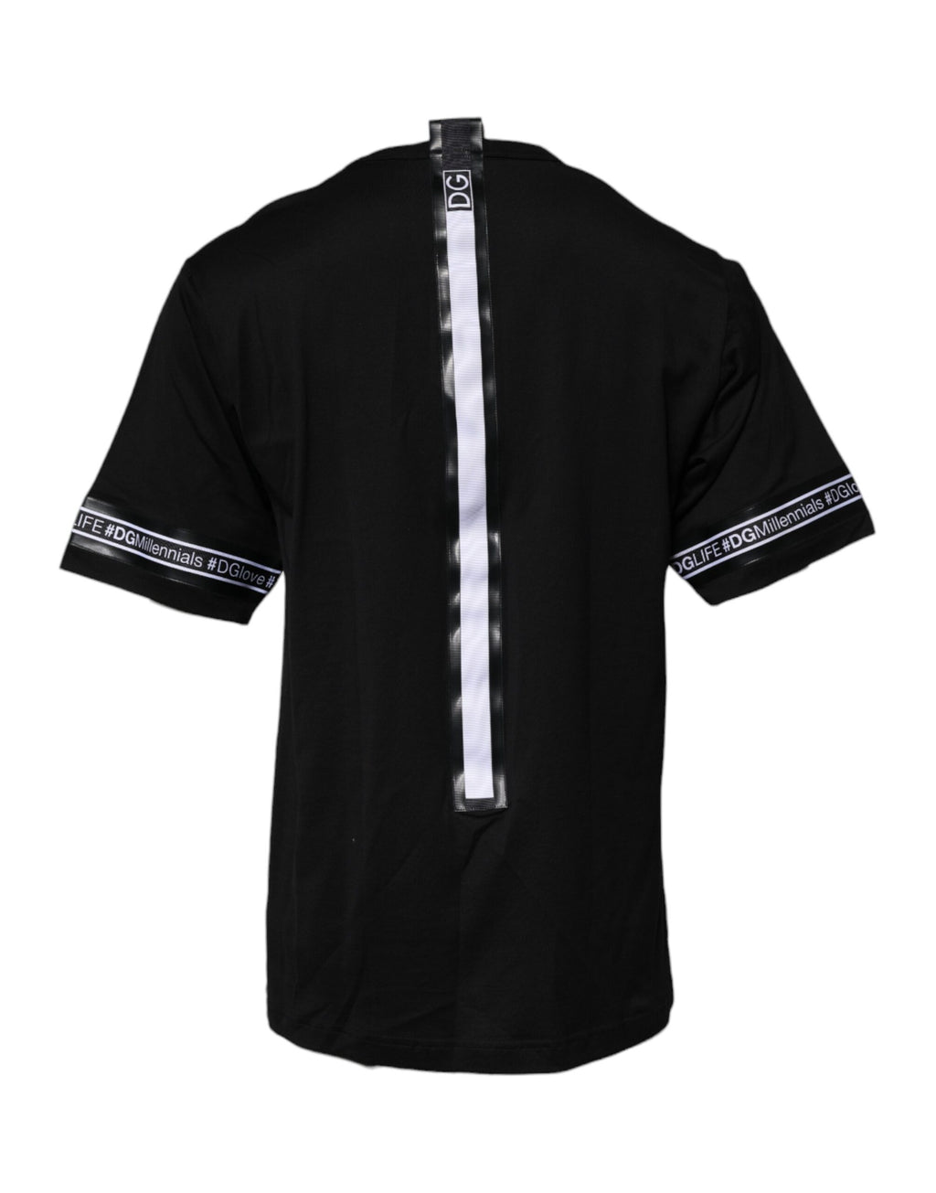 T-shirt noir Dolce & Gabbana DGMILLENNIALS en coton avec col rond, vue de face, détails visibles.