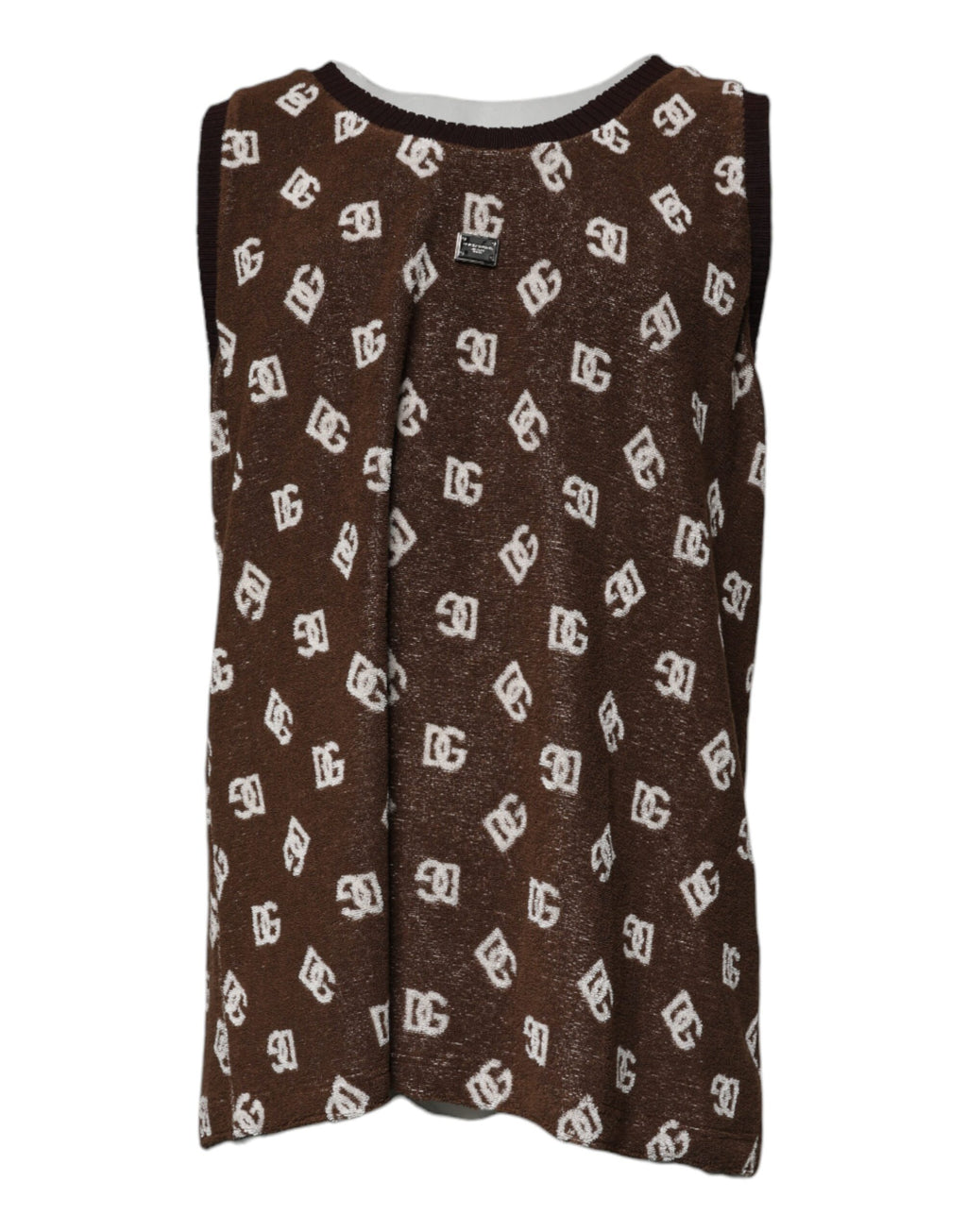 T-shirt à col rond en coton marron avec logo Dolce & Gabbana, motif monogramme, style décontracté.