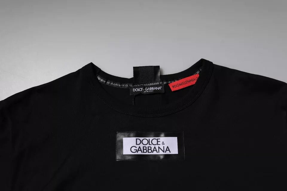 T-shirt en coton noir Dolce & Gabbana DGMILLENNIALS avec col rond, vue de face.