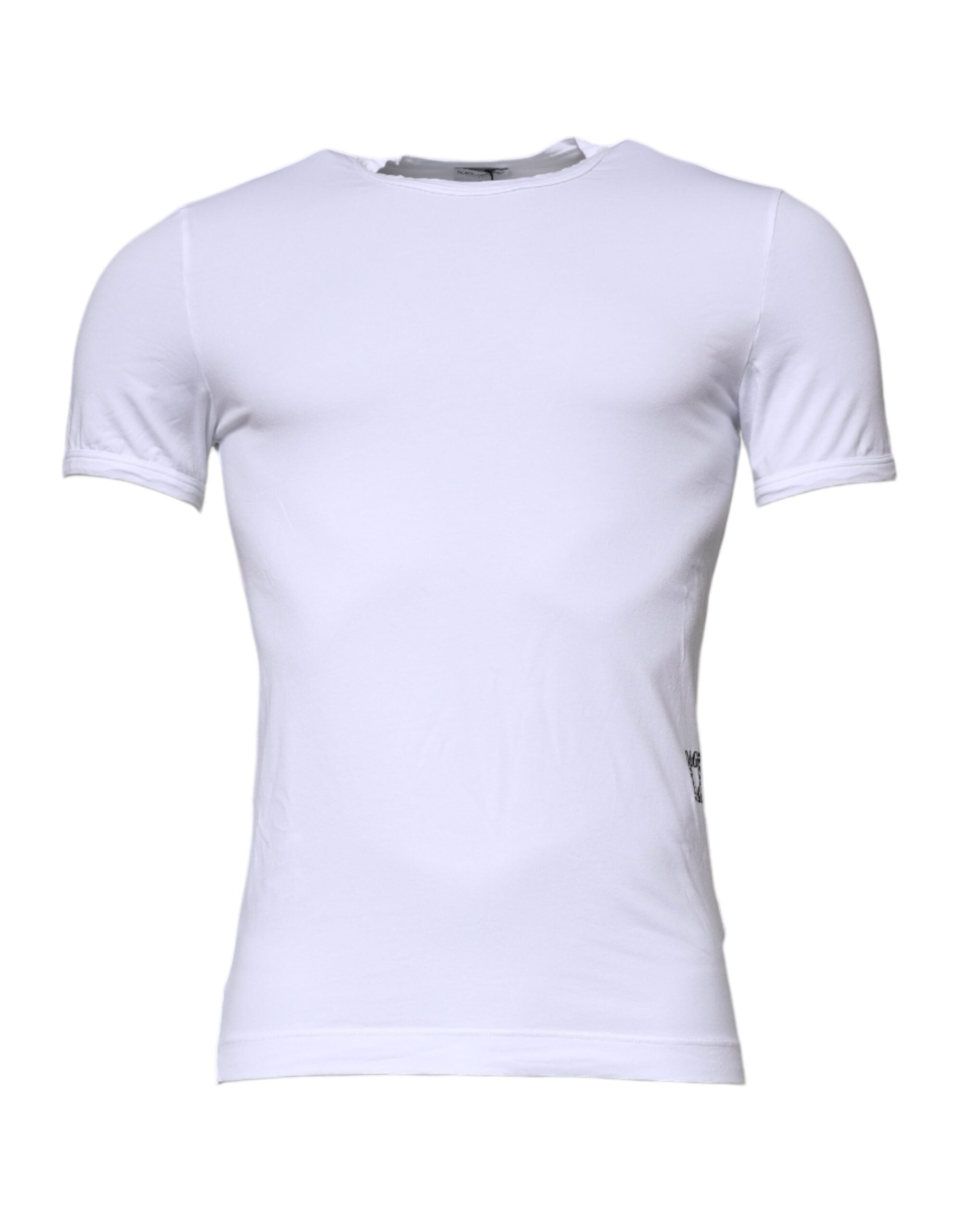 T-shirt blanc en coton stretch Dolce & Gabbana, coupe ajustée, col rond, pour homme.