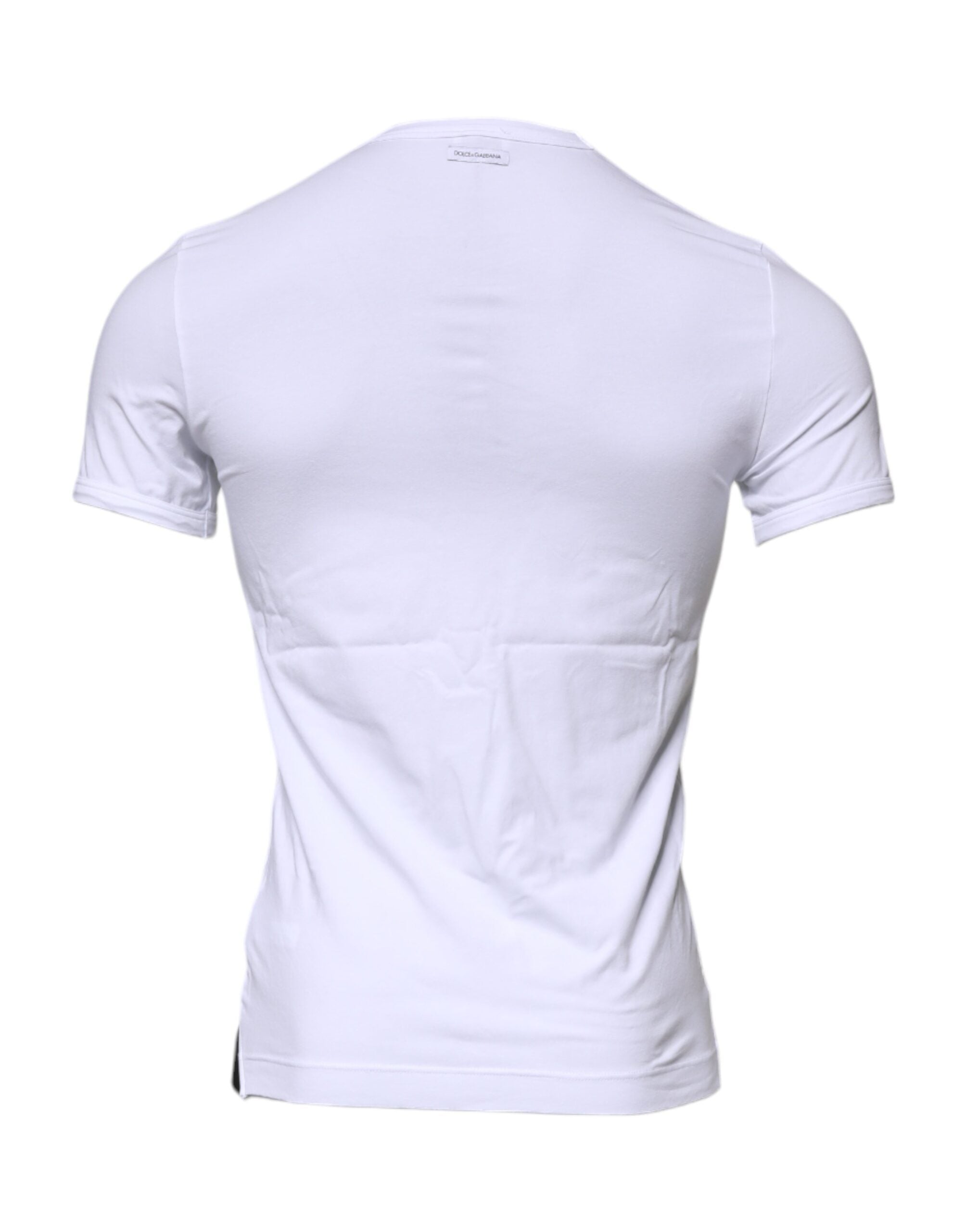 T-shirt blanc en coton stretch Dolce & Gabbana, col rond, sous-vêtement masculin élégant et confortable.