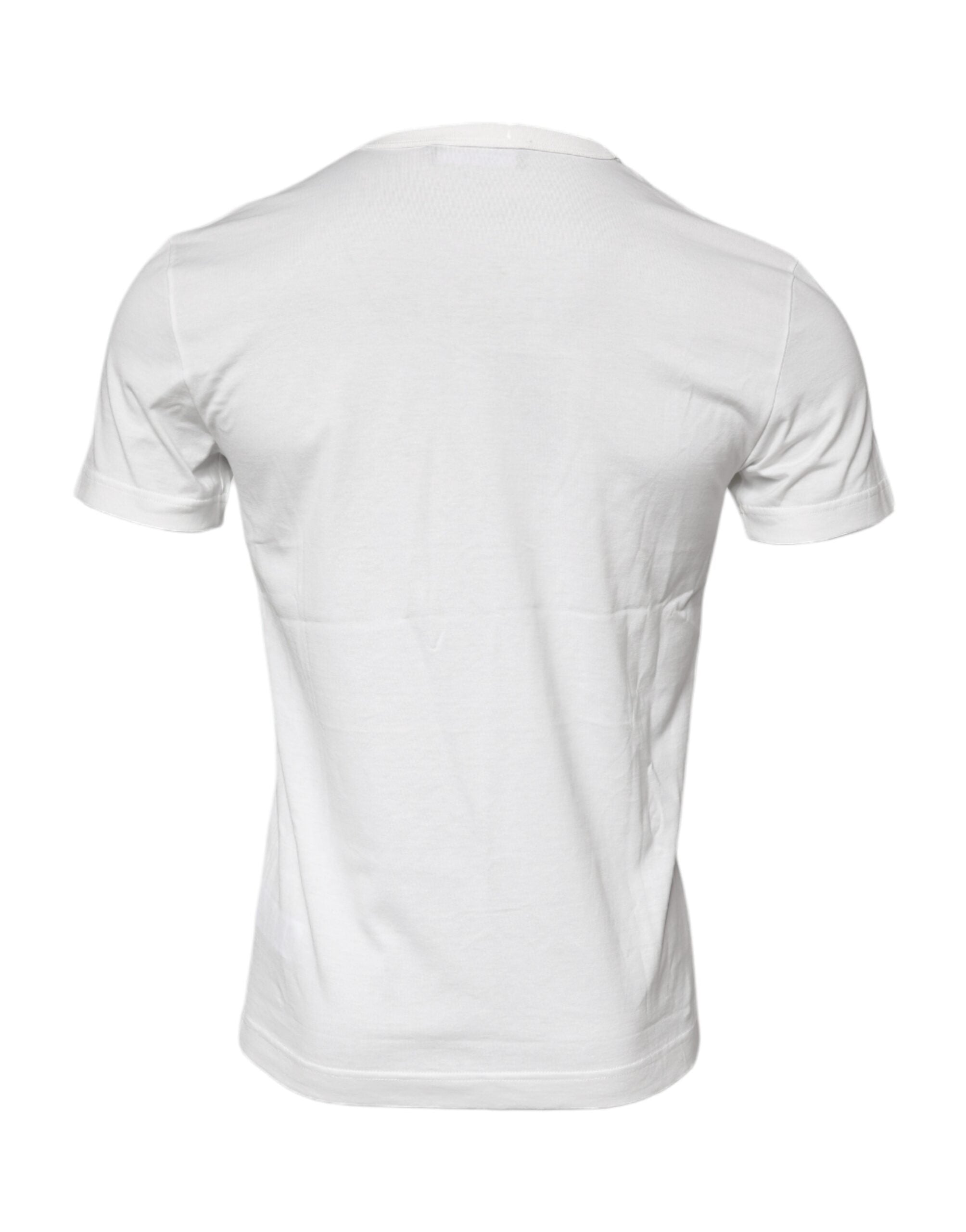 T-shirt blanc en coton Dolce & Gabbana avec logo floral sur le col ras du cou, mode élégante et confortable.