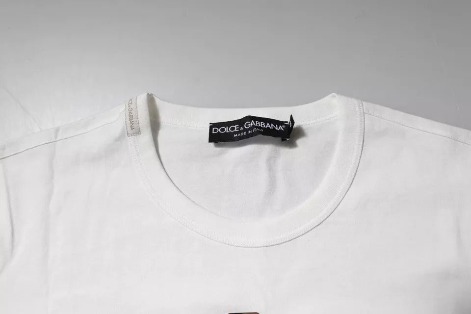 T-shirt blanc en coton Dolce & Gabbana avec logo floral à col rond, design élégant et casual.