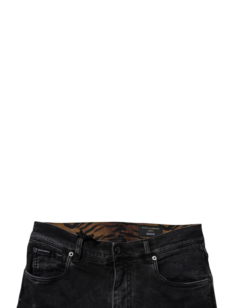 Jeans slim en denim noir tacheté pour homme de Dolce & Gabbana, coupe skinny avec déchirures en coton.