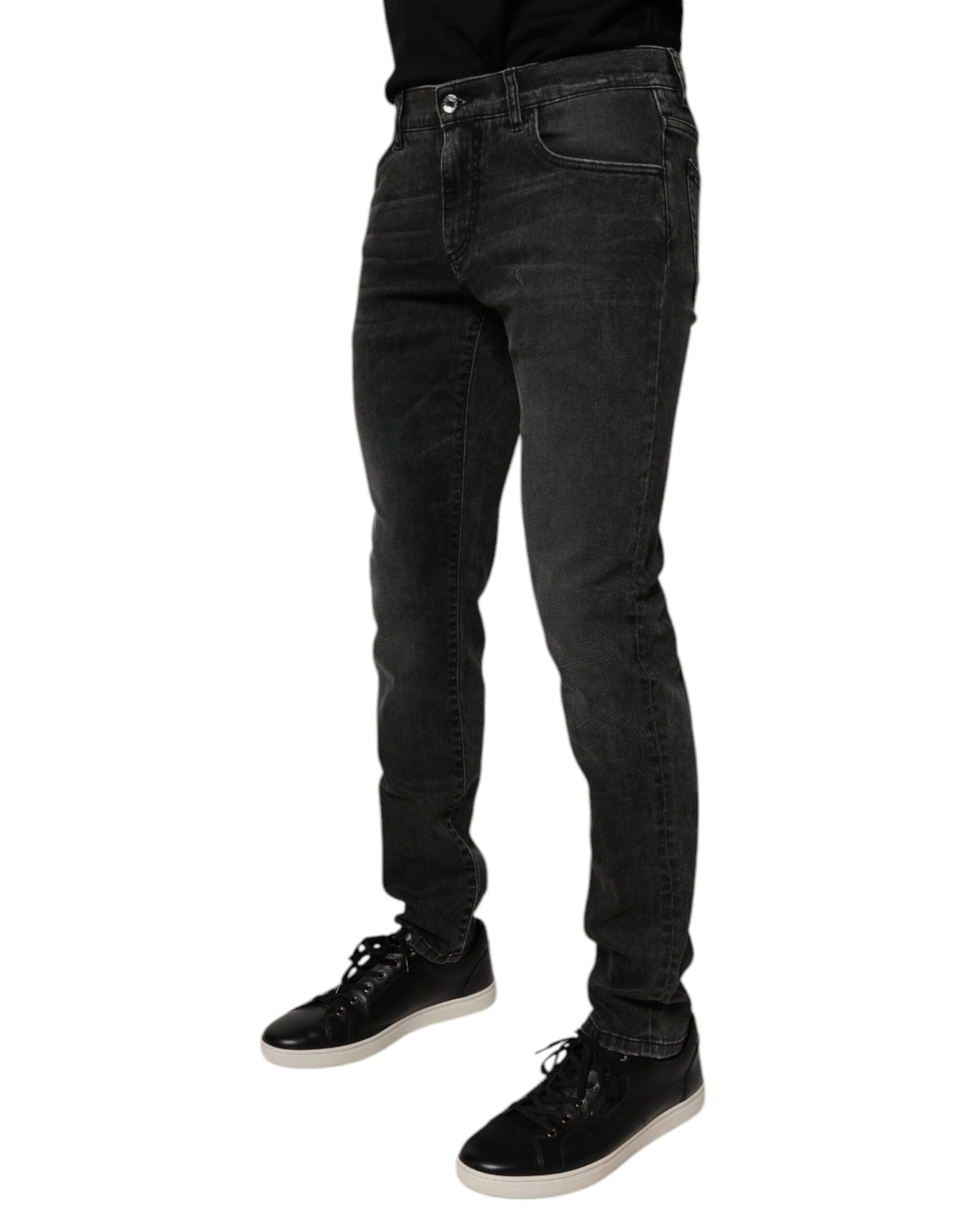 Jeans homme skinny en coton stretch noir de Dolce & Gabbana, coupe ajustée, détails en denim.