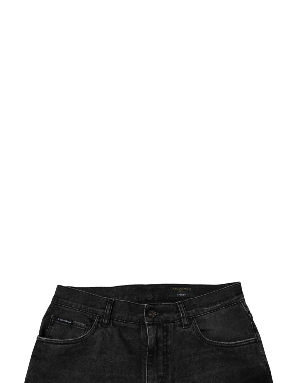 Jeans homme Dolce & Gabbana en coton stretch noir, coupe skinny, style denim avec détails modernes.