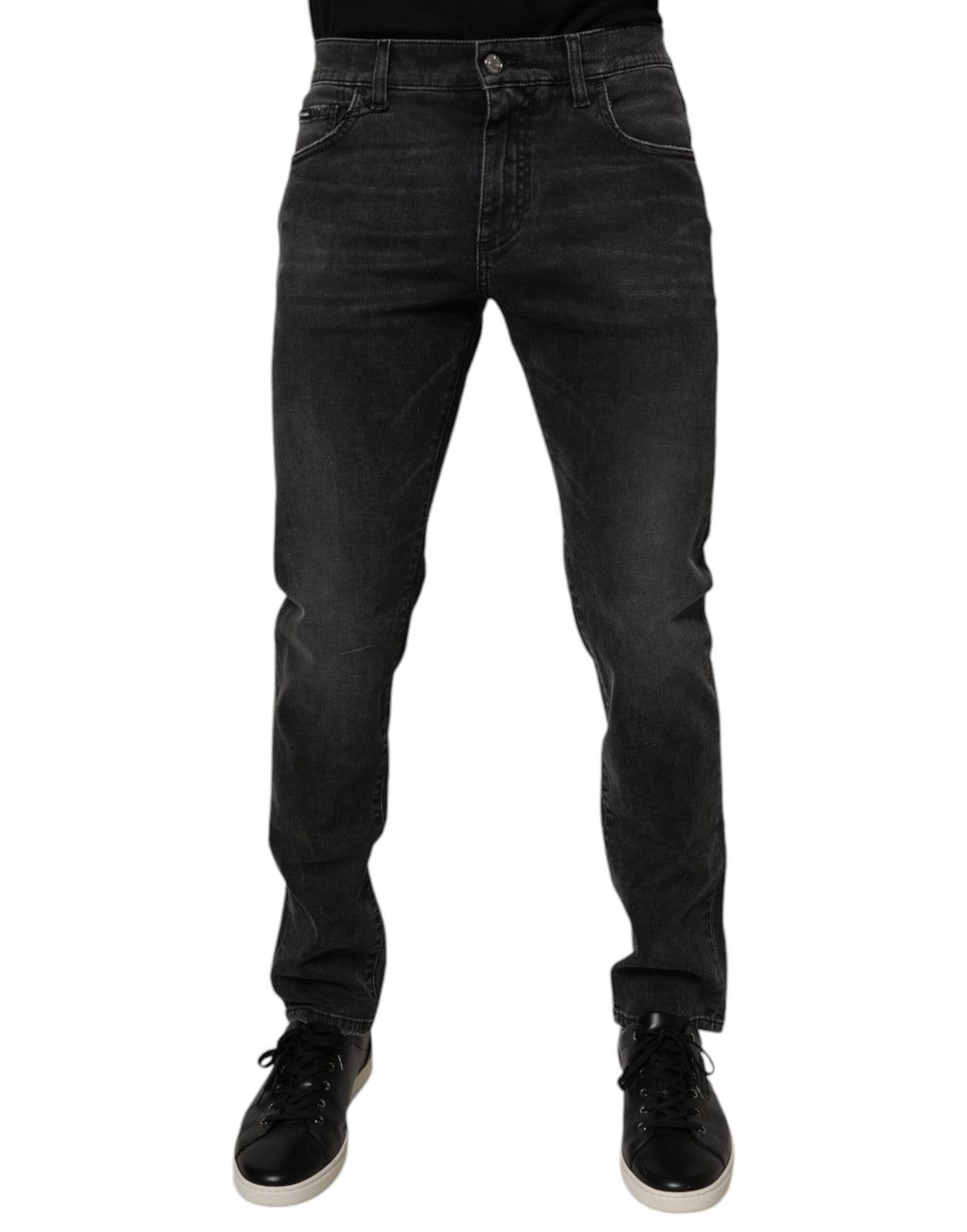 Jeans skinny en coton stretch noir de Dolce & Gabbana pour homme, denim ajusté et tendance.