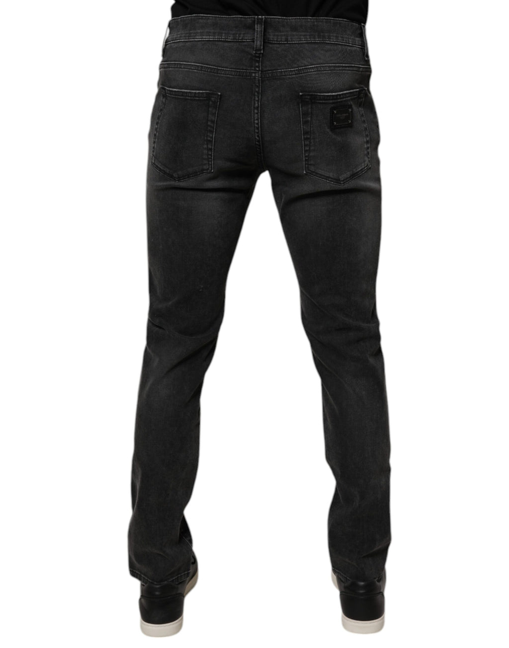 Jeans homme Dolce & Gabbana en coton noir, coupe skinny stretch avec délavé denim, style moderne et ajusté.
