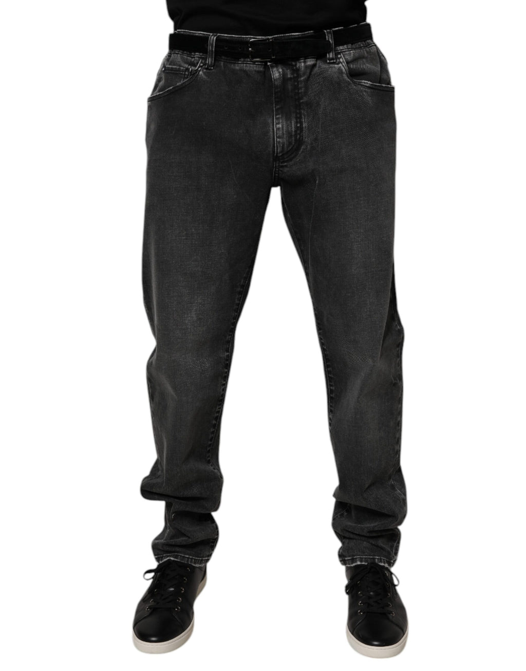 Jeans slim en coton stretch noir de Dolce & Gabbana pour homme, coupe skinny, détails de denim.