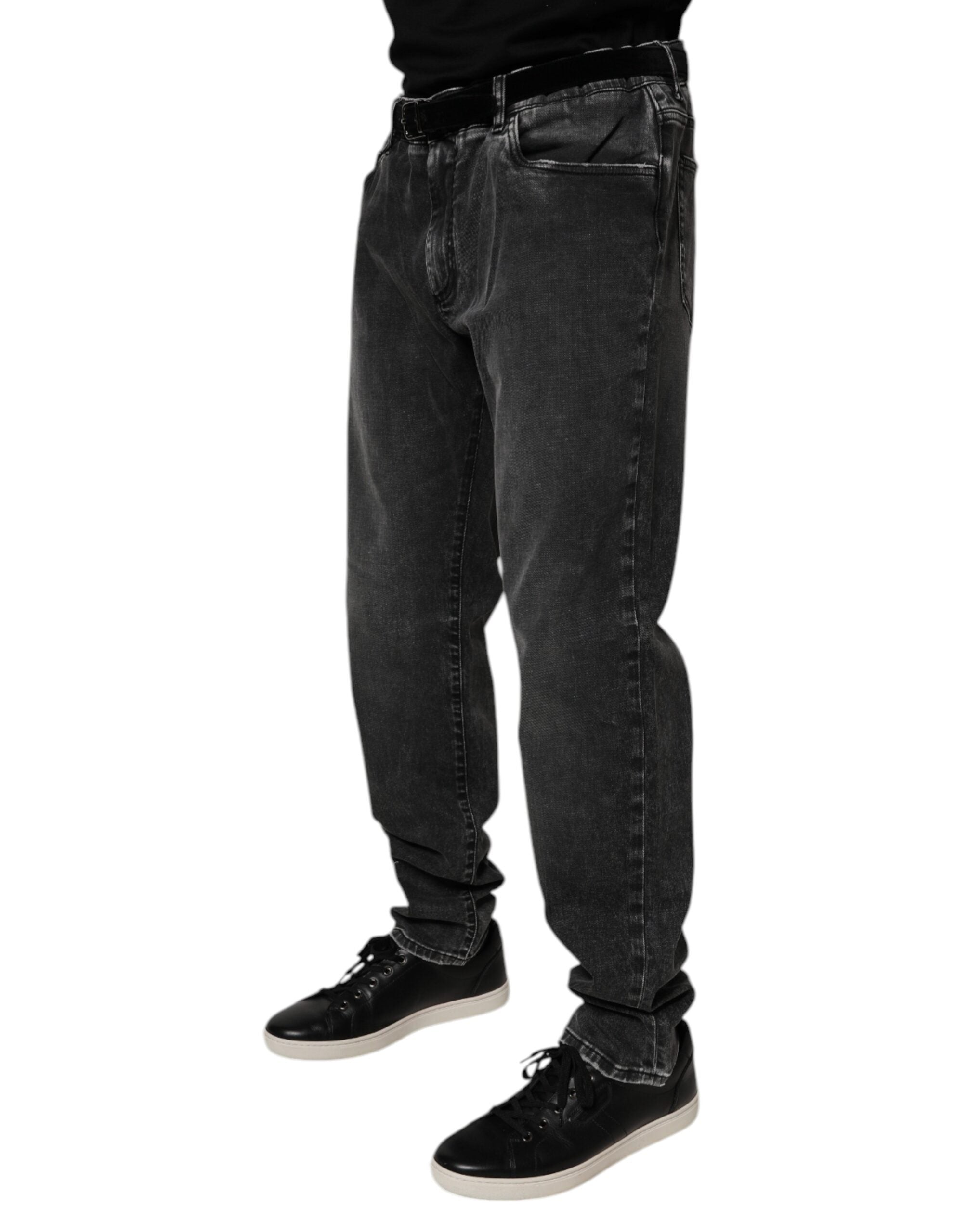 Jeans slim en coton stretch noir Dolce & Gabbana pour homme, coupe skinny, détails en denim tendance.