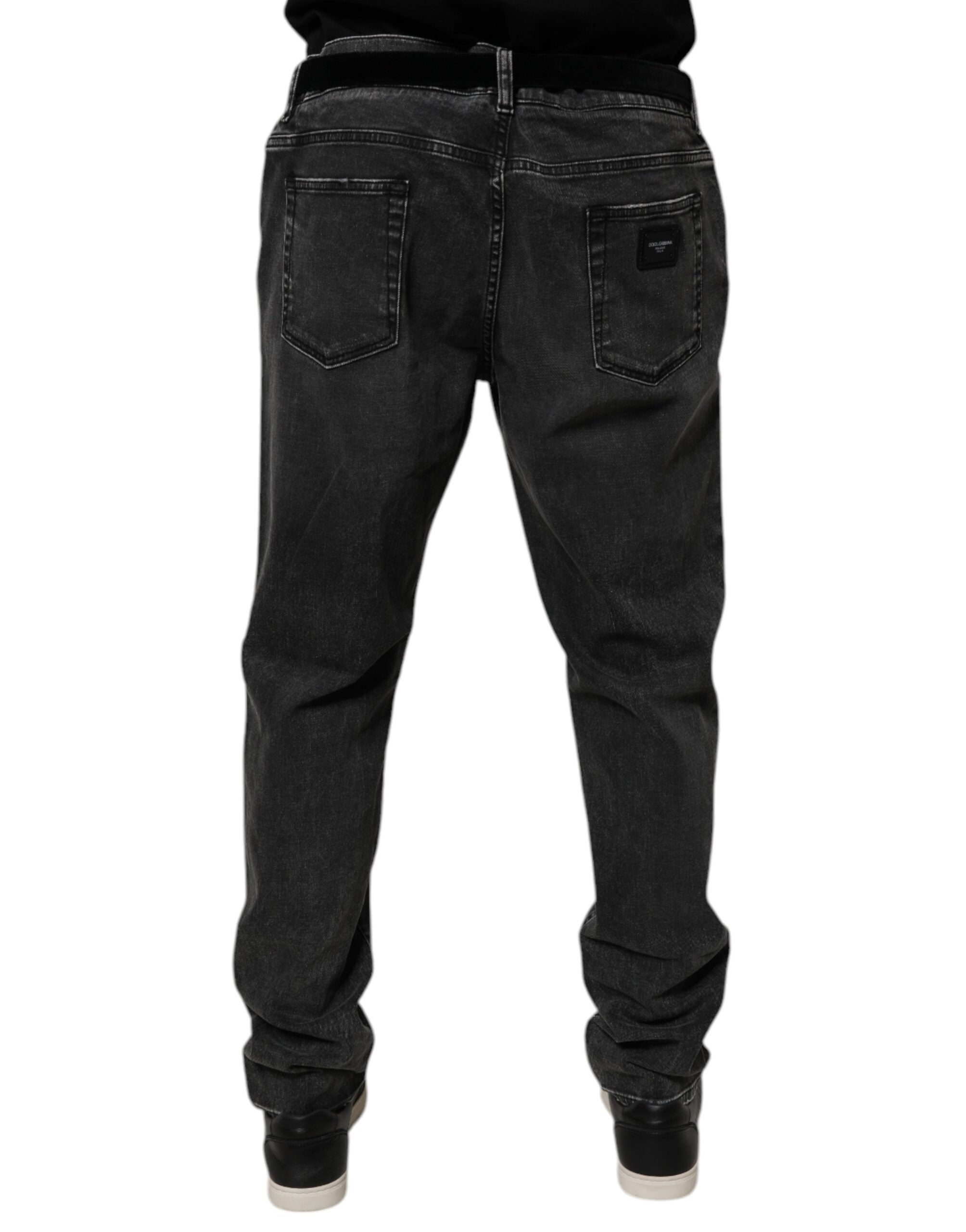 Jeans homme skinny en coton stretch noir de Dolce & Gabbana, coupe ajustée et détails classiques.