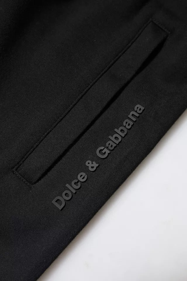 Pantalons de jogging en coton noir Dolce & Gabbana, coupe décontractée, avec ceinture élastique et logo brodé.