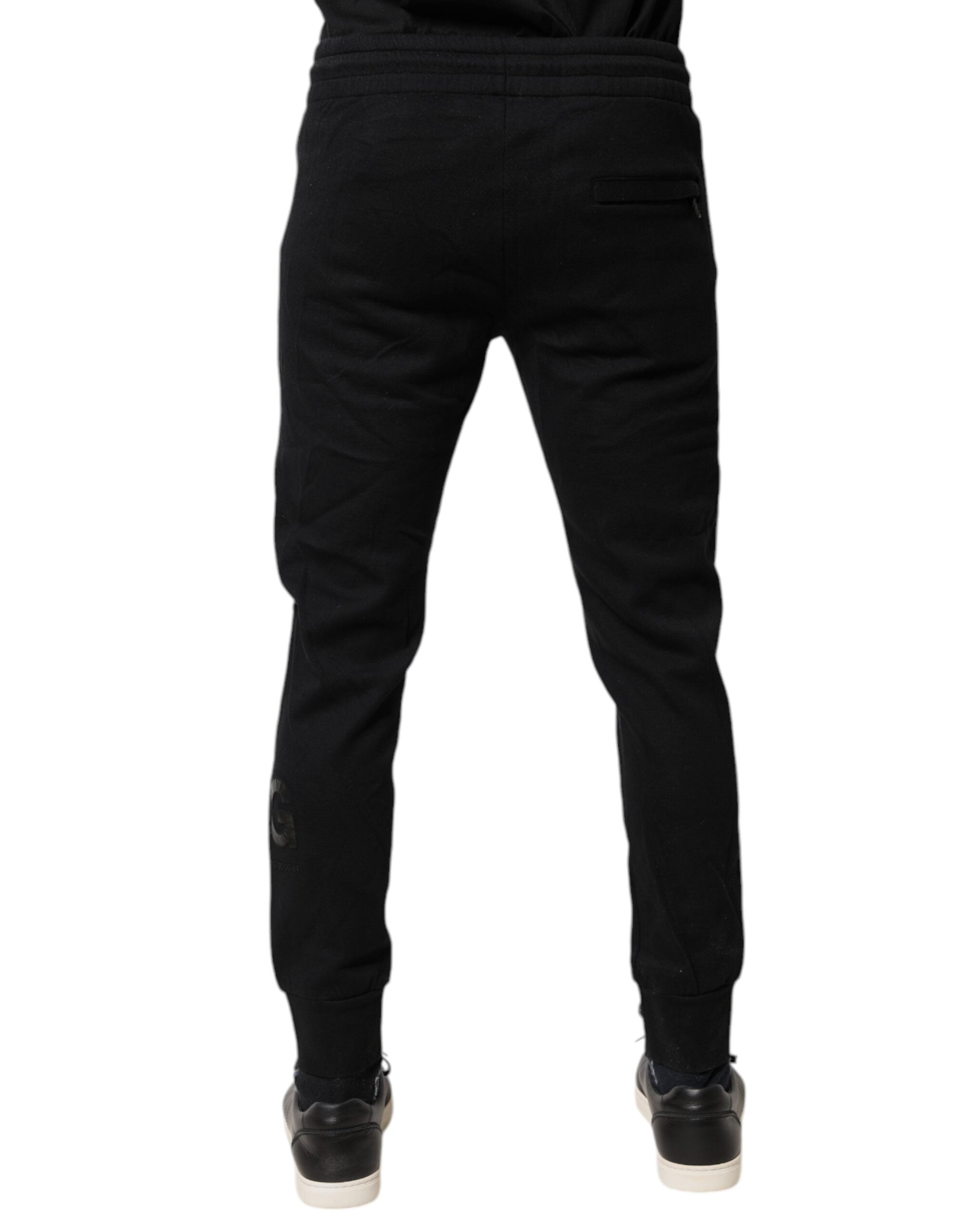 Pantalons de jogging Dolce & Gabbana en coton noir, style décontracté avec cordons à la taille et poches latérales.