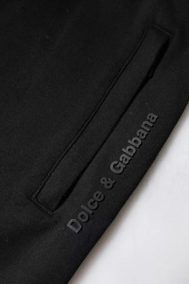 Pantalon de jogging noir en coton Dolce & Gabbana, style décontracté avec ceinture élastique et poches latérales.