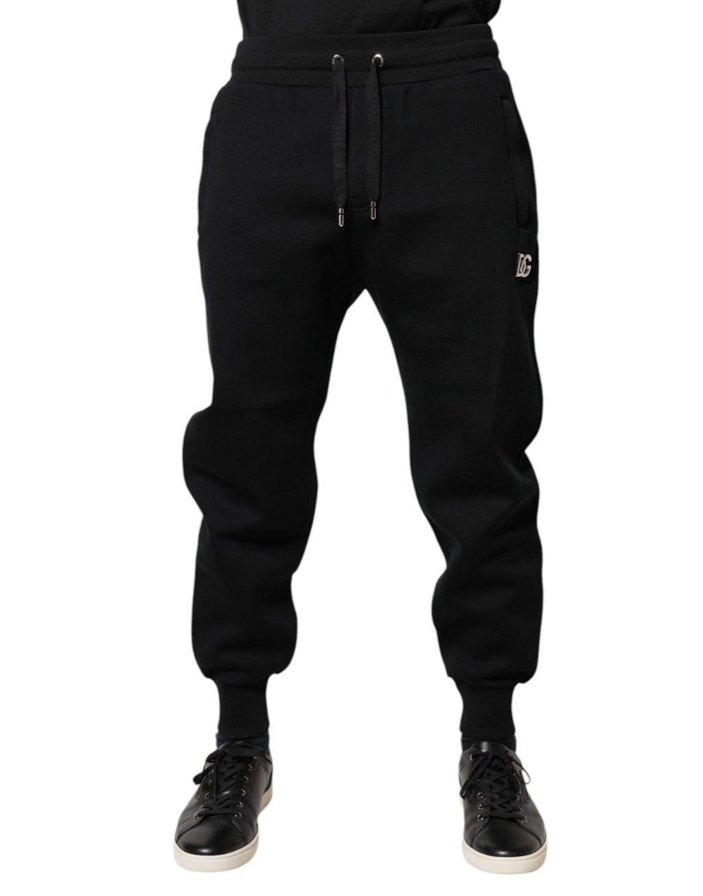 Pantalons de jogging Dolce & Gabbana en modal noir, style décontracté avec ceinture élastique et poches latérales.