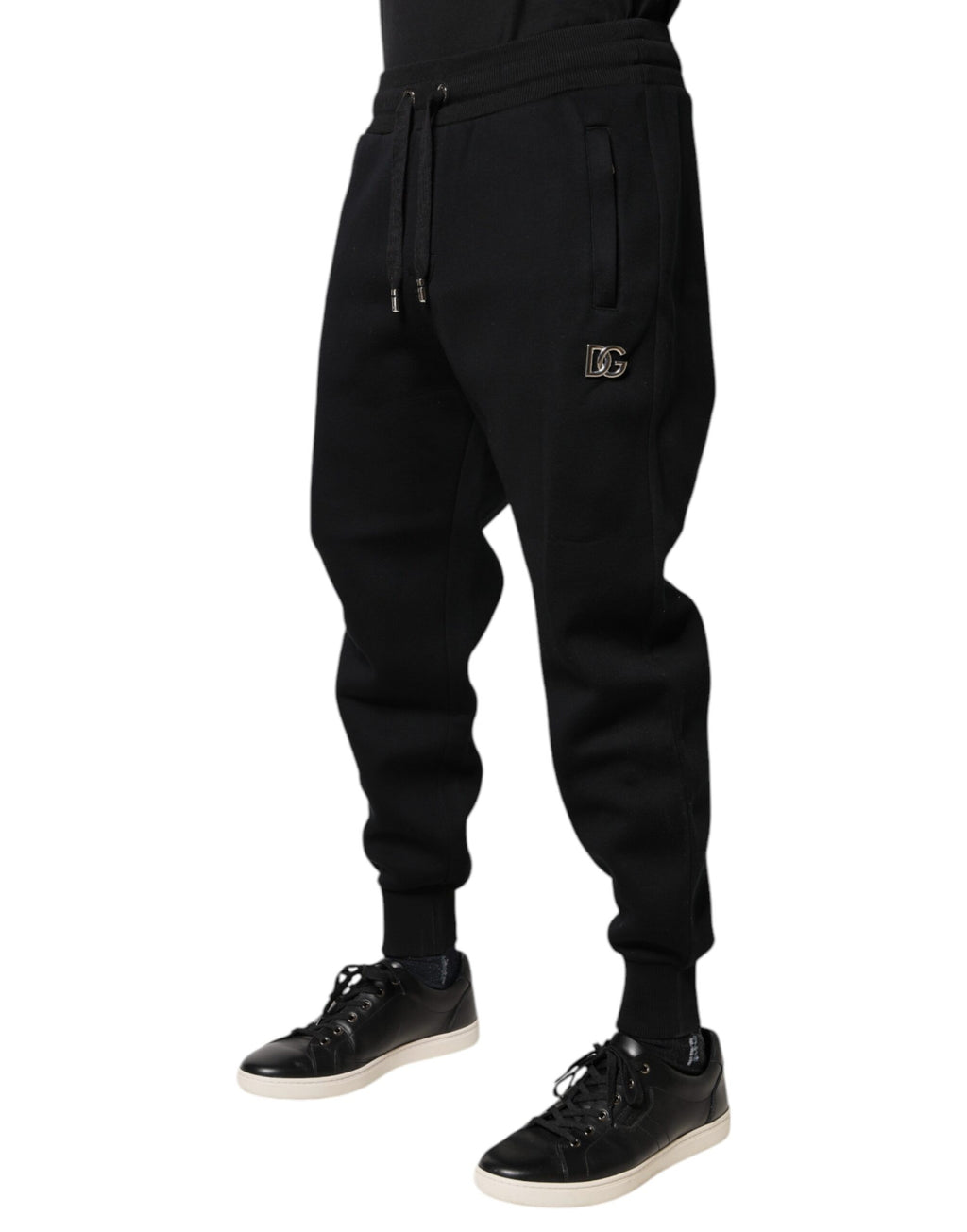 Pantalon de jogging noir Dolce & Gabbana en modal, confortables et élégants, vue de face.