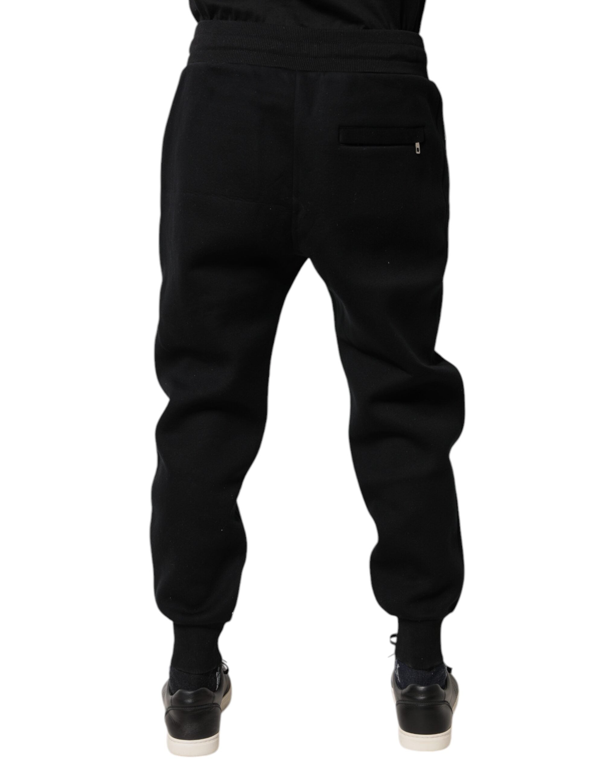 Pantalon de jogging noir Dolce & Gabbana en modal, pantalon de sport confortable avec ceinture élastique et poches latérales.