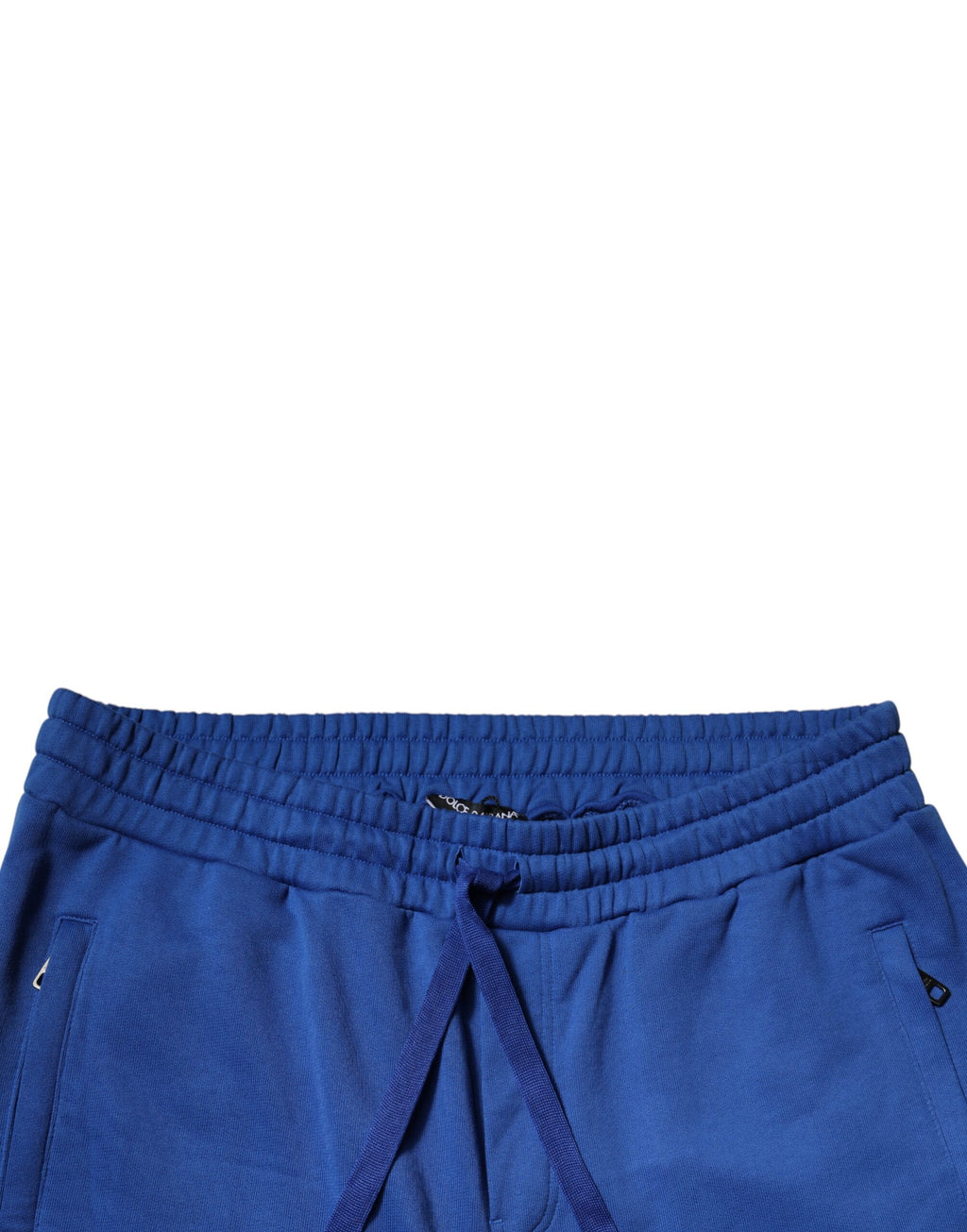 Pantalons joggers en coton bleu Dolce & Gabbana à taille moyenne, détails modernes et confortables.