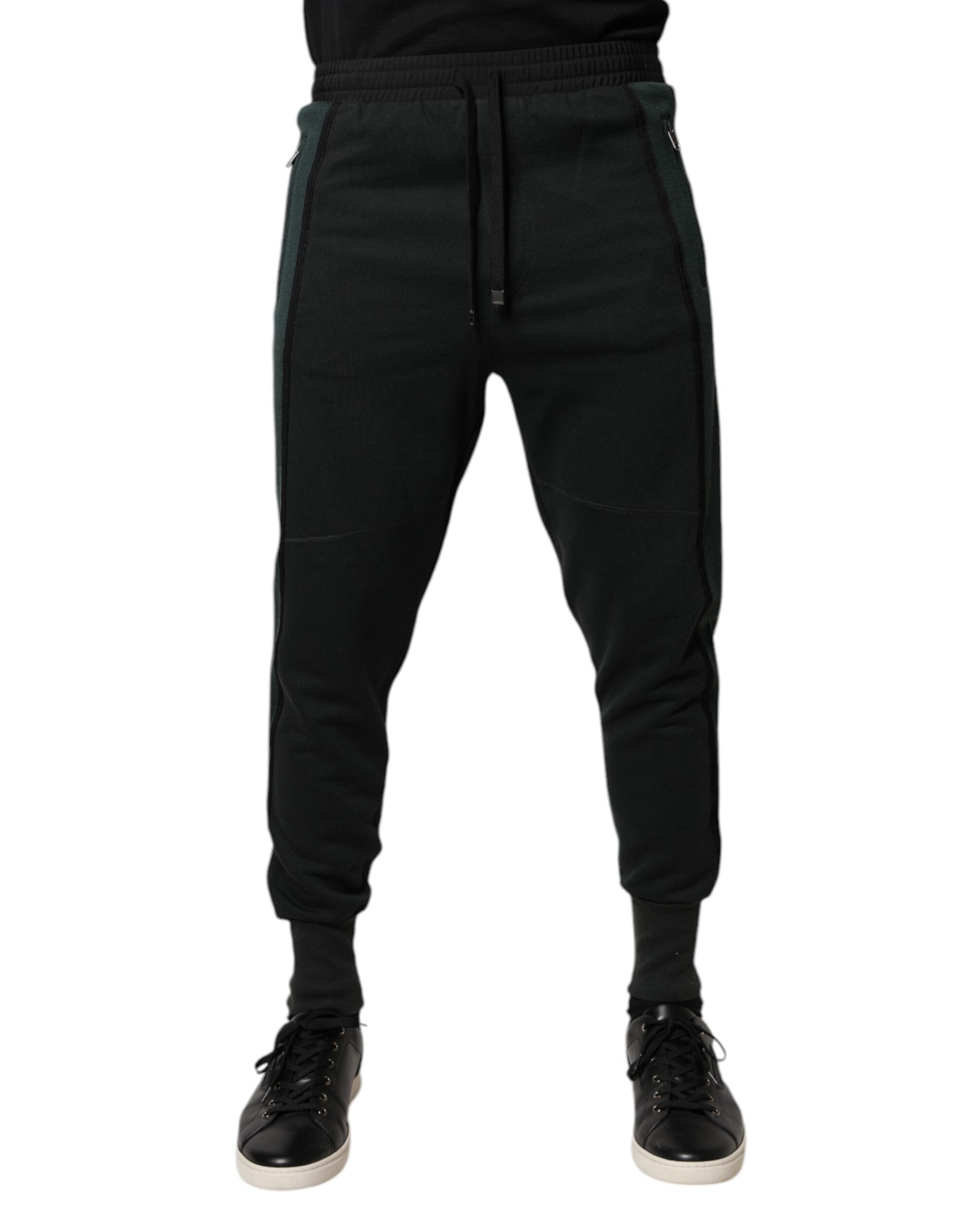 Pantalon de jogging Dolce & Gabbana en coton mélangé noir avec poche latérale et taille élastique, vue de face.