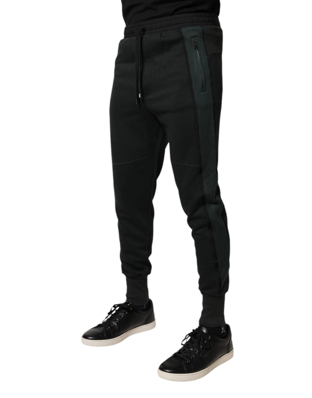 Pantalon de jogging Dolce & Gabbana en coton mélangé noir, style décontracté avec poches et logo sur la jambe.