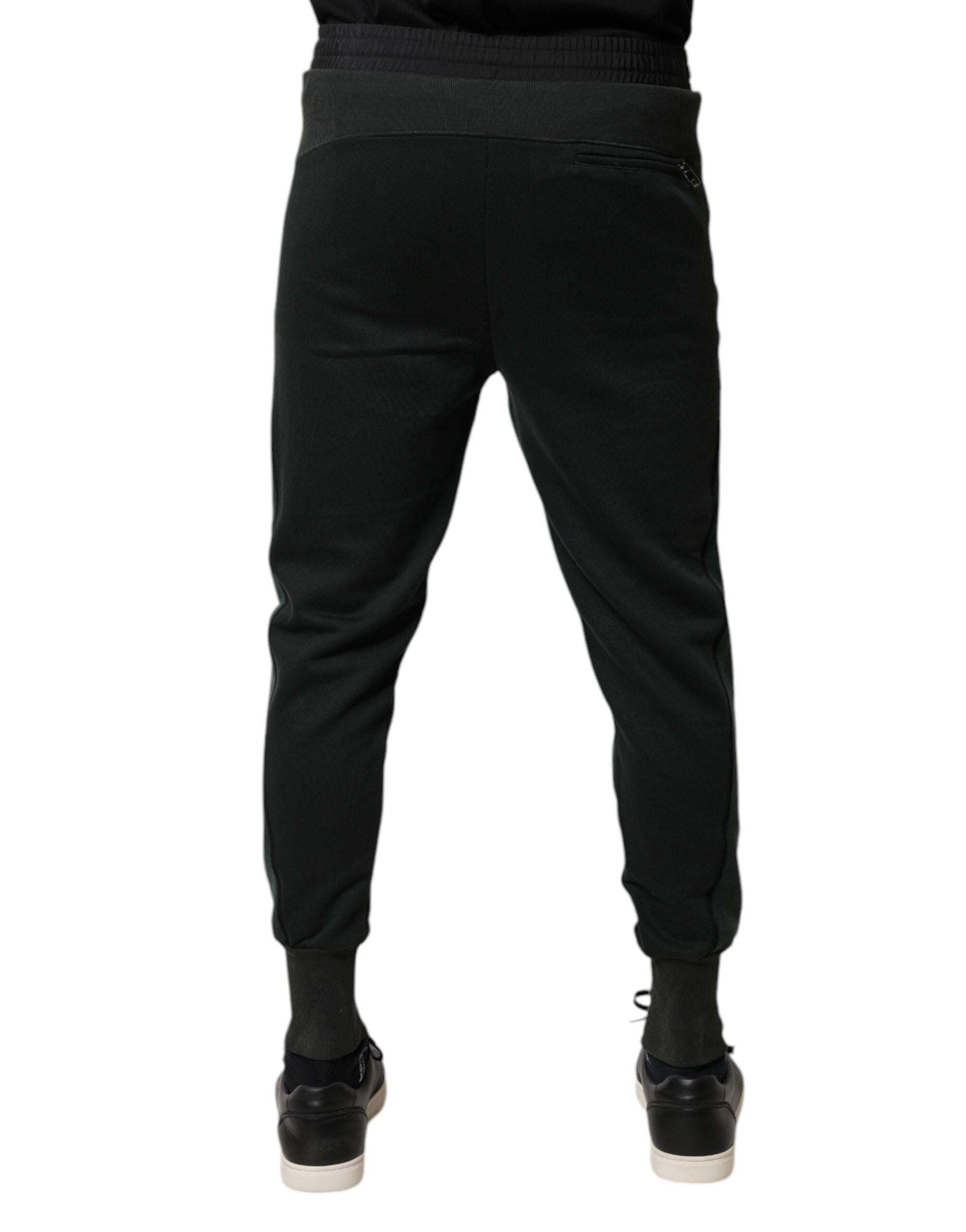 Pantalons joggers Dolce & Gabbana en coton mélangé noir, style décontracté avec cordon de serrage et poches latérales.