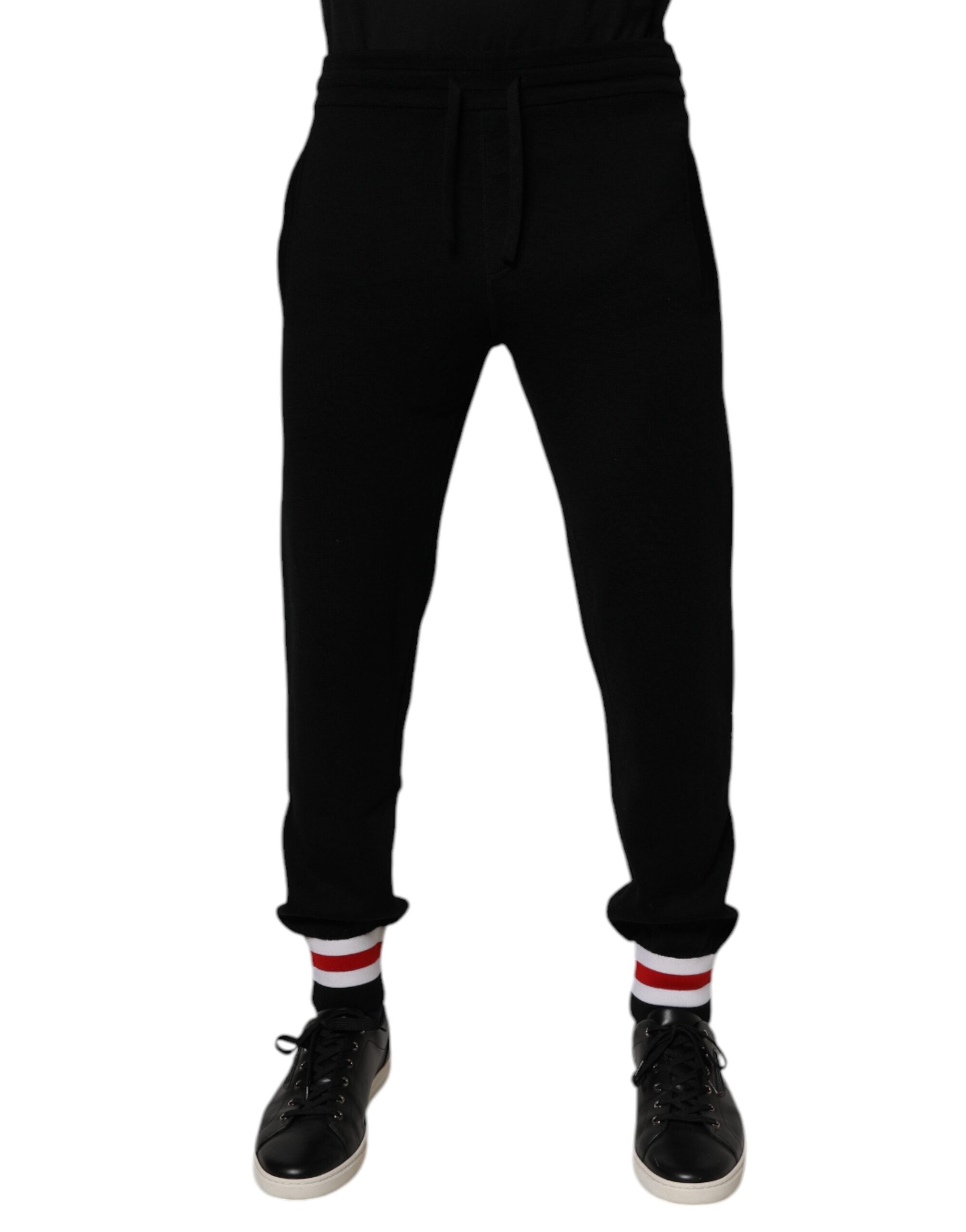 Pantalons joggers Dolce & Gabbana en laine noire à taille mi-haute, style décontracté et confortable.