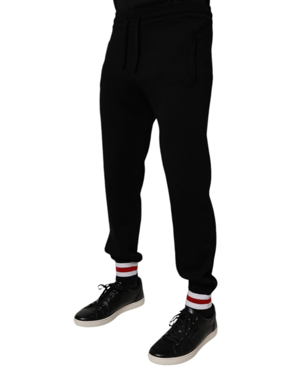 Pantalon de jogging noir en laine Dolce & Gabbana, taille mi-haute, design décontracté et élégant pour homme.