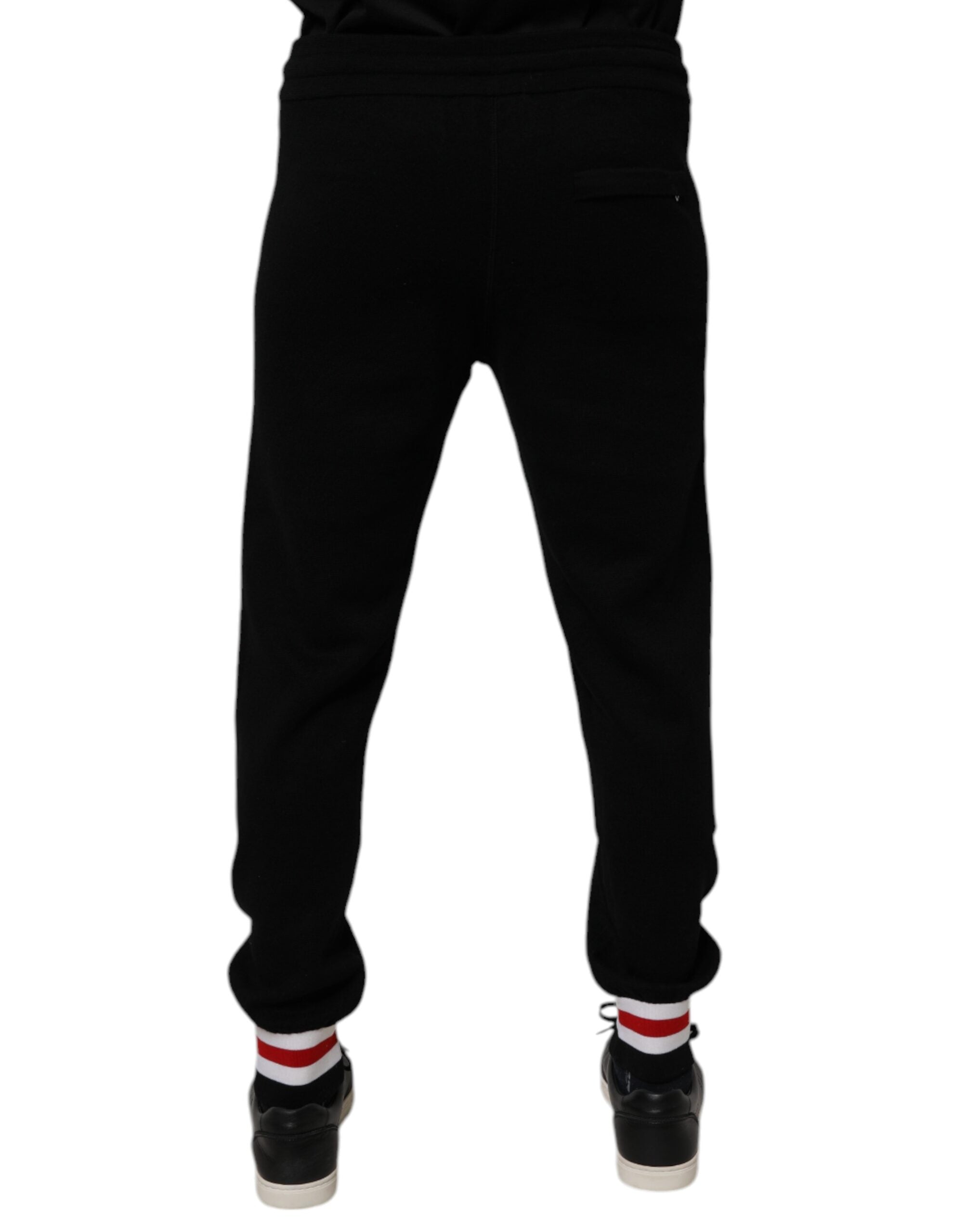 Pantalon de jogging Dolce & Gabbana en laine noire, taille mi-haute, style décontracté et confortable.