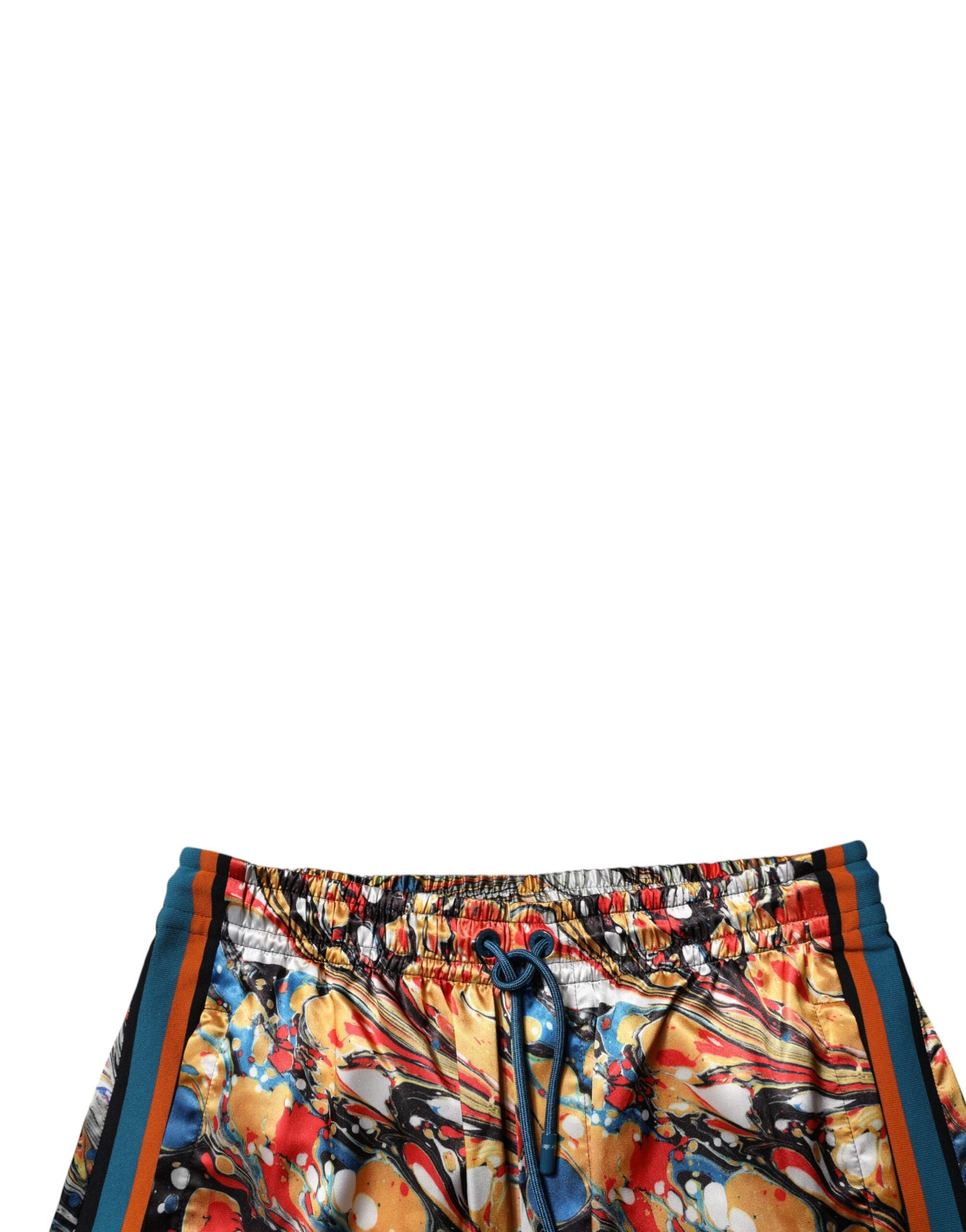 Pantalon de jogging pour homme Dolce & Gabbana en satin multicolore avec motif marbre, style décontracté et élégant.