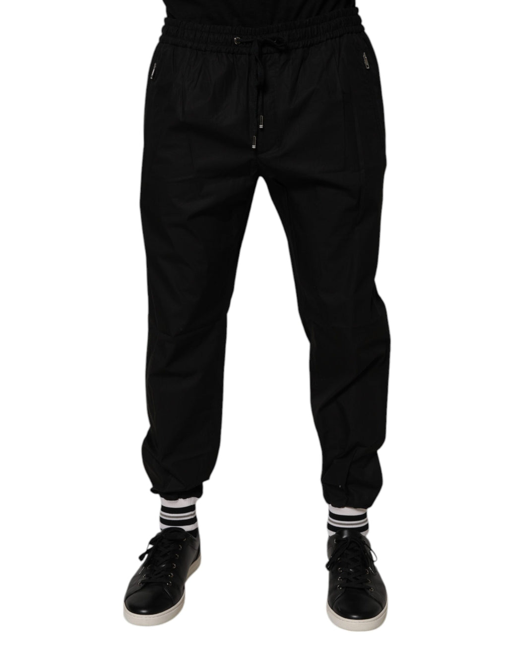 Pantalon de jogging noir en coton pour homme de Dolce & Gabbana, coupe décontractée avec ceinture élastique et logo discret.