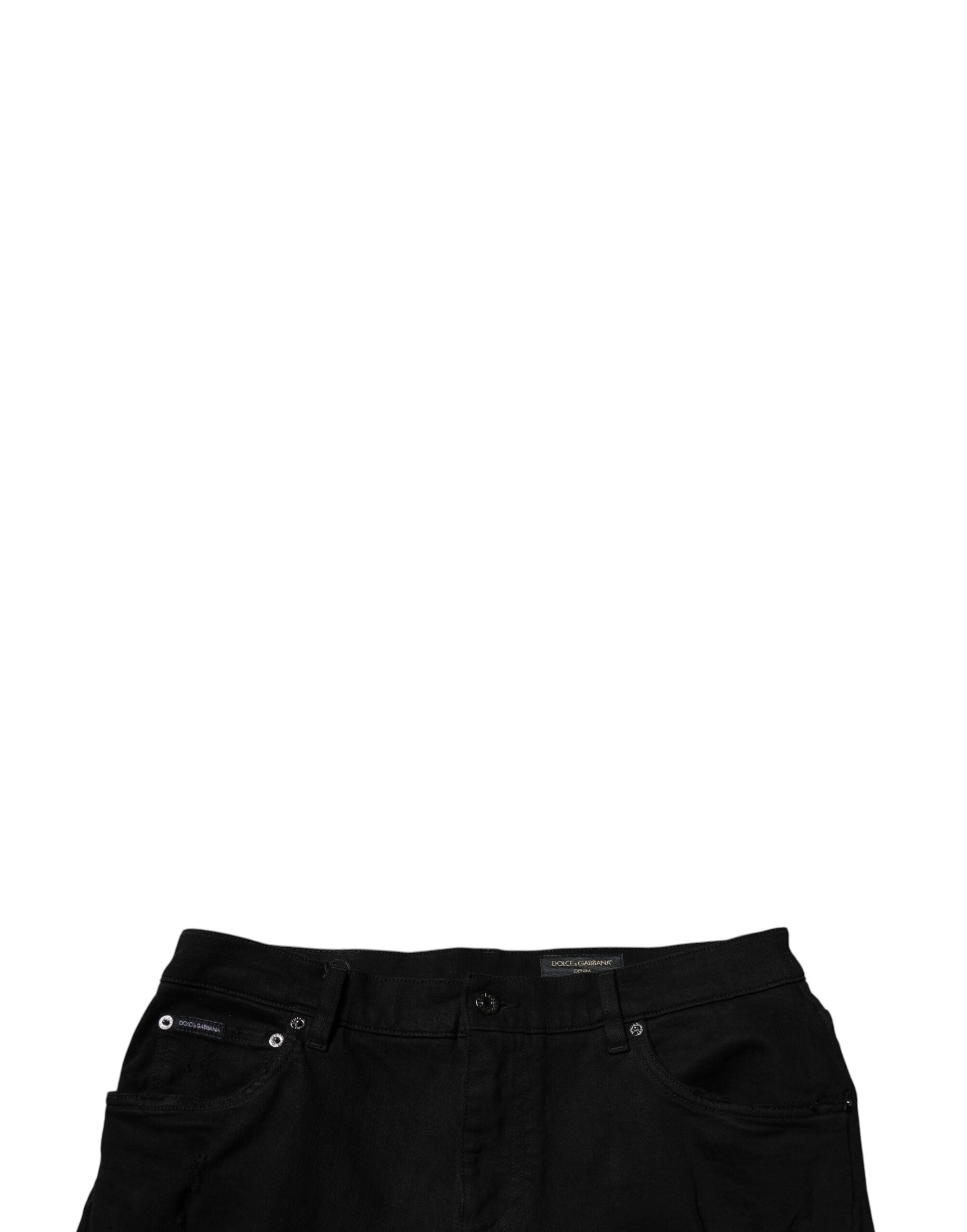 Jeans skinny homme en denim noir déchiré de Dolce & Gabbana, coton tissé décontracté avec détails usés.