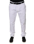 Pantalon homme Dolce & Gabbana en denim blanc slim, en coton stretch, élégant et ajusté.