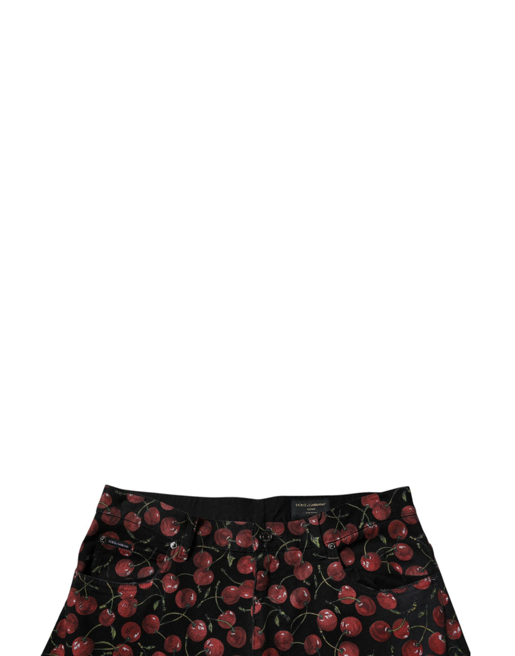 Jeans droits en denim noir Dolce & Gabbana Cherry Cotton pour homme, détails visibles sur la texture et la coupe.