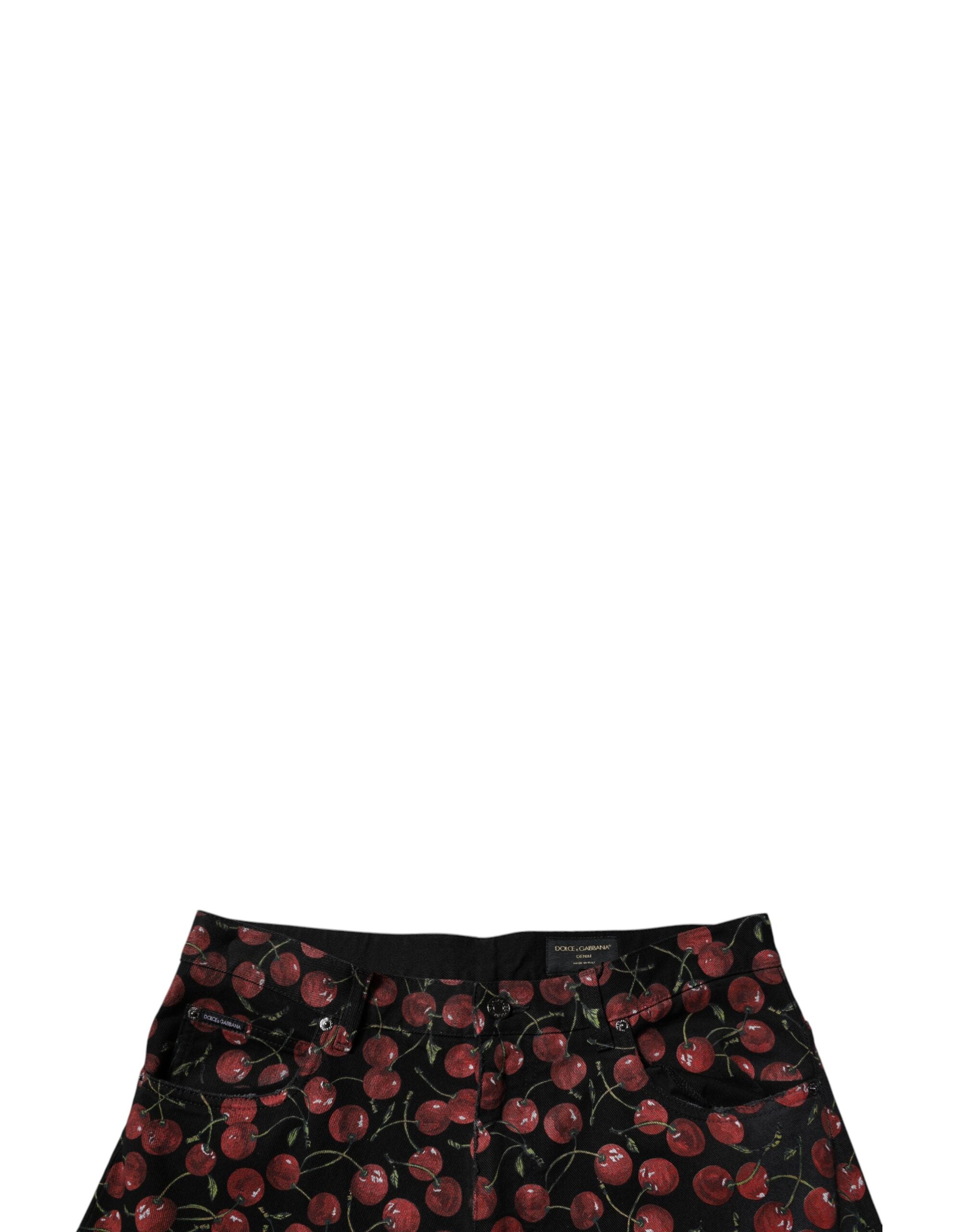 Jeans droits en denim noir Dolce & Gabbana Cherry Cotton pour homme, détails visibles sur la texture et la coupe.
