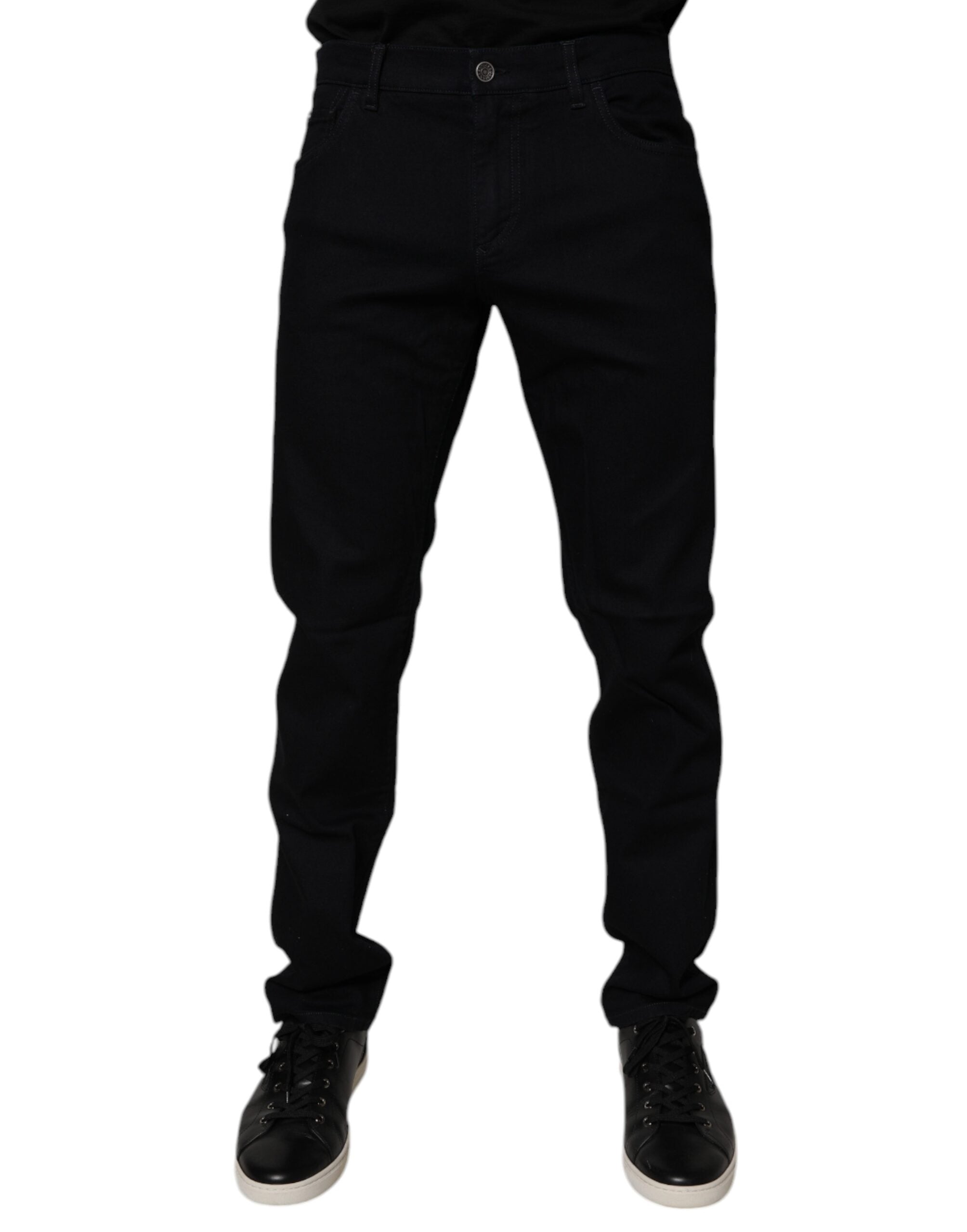 Jeans slim en coton extensible noir de Dolce & Gabbana pour homme, coupe ajustée et détails classiques.