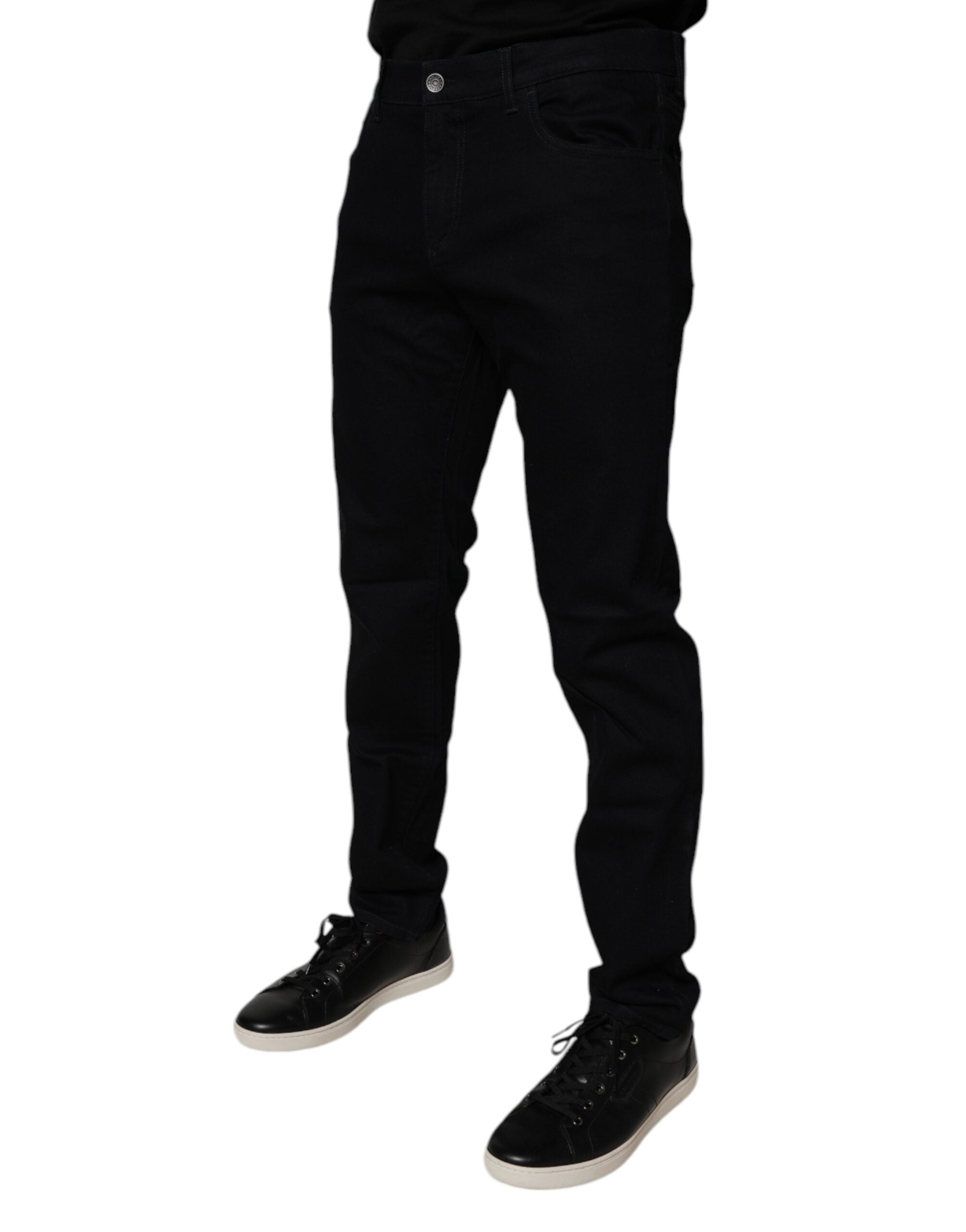 Jeans Slim Fit en coton stretch noir de Dolce & Gabbana pour homme, coupe ajustée et style décontracté.