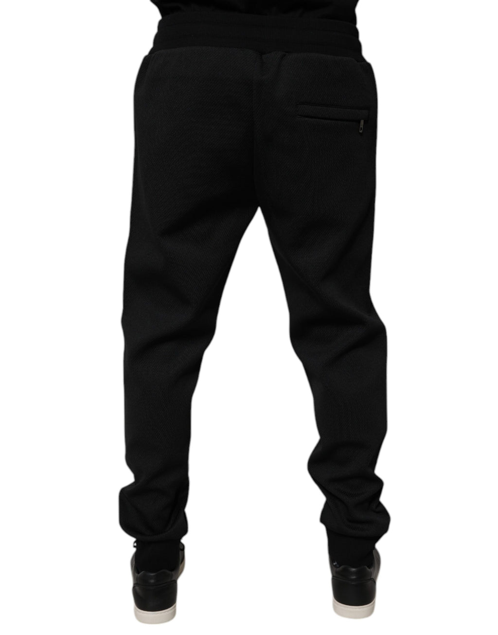 Pantalon jogger pour homme Dolce & Gabbana en polyester noir, style décontracté avec poches et taille elastiquée.