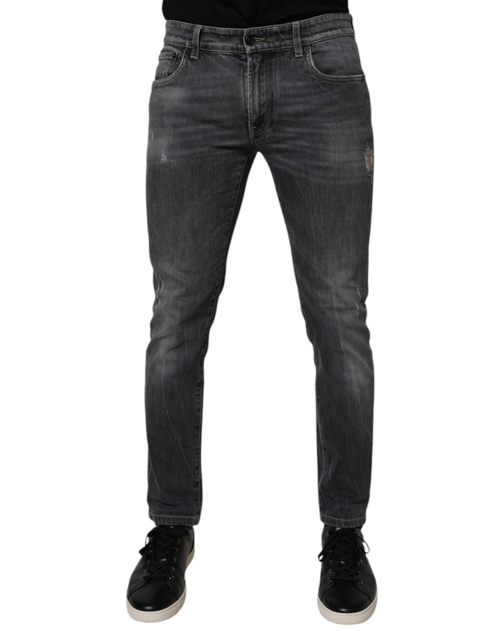 Jean homme skinny en denim gris foncé délavé de Dolce & Gabbana, coupe ajustée et style moderne.