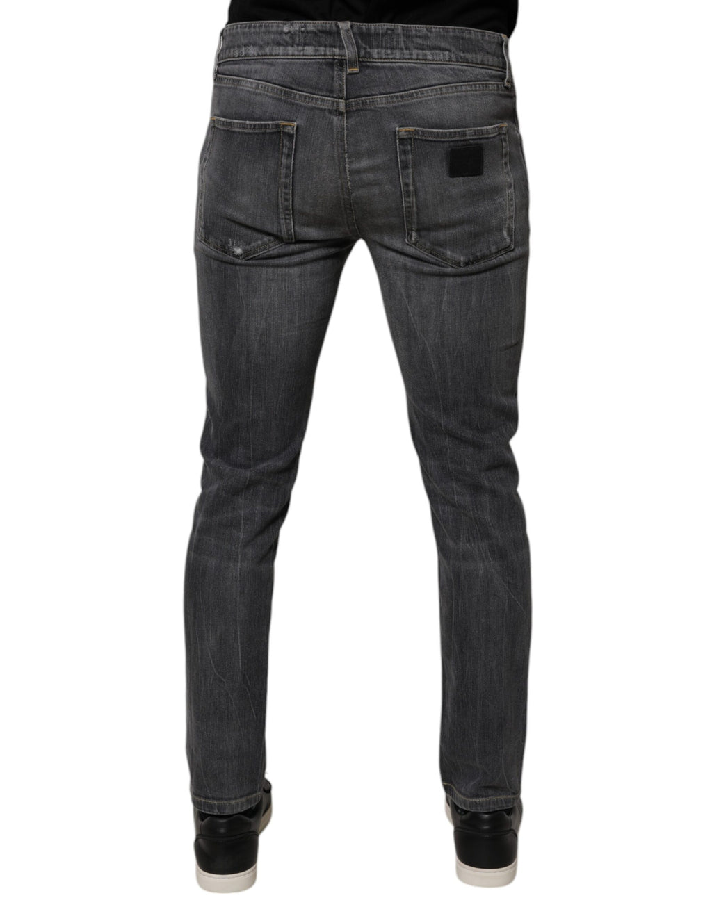 Jeans slim en denim gris foncé en coton délavé de Dolce & Gabbana pour homme, avec coupe ajustée et détails classiques